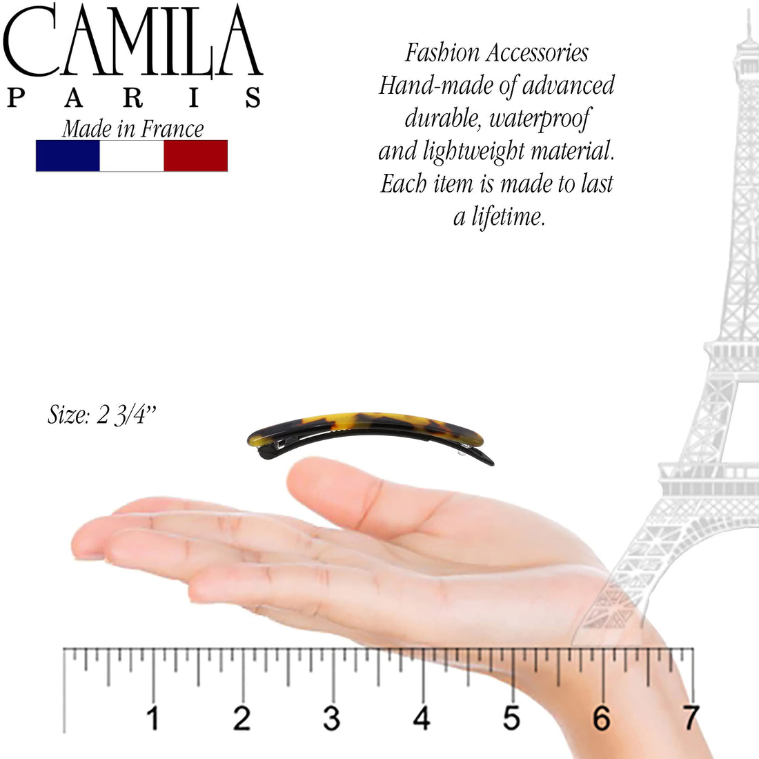 Camila Paris CP3372 French Hair Slides Clips for Women, Handmade, Girls Side Slide-in Barrette Clip, Hair Accessories for Women. Strong Hold No Slip Grip Fashion Durable and Styling, Made in France