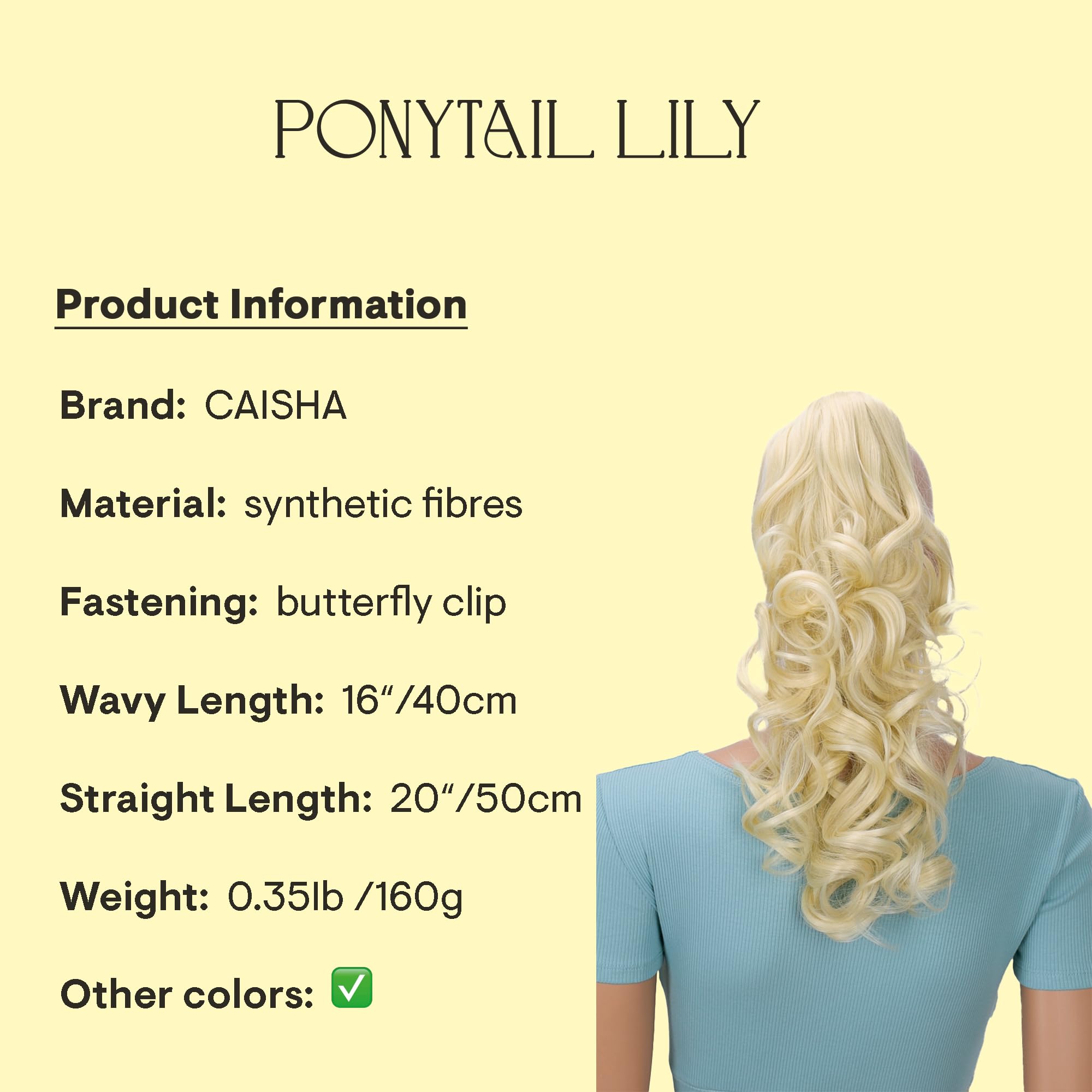 Platinum blond # 613 H208 : PRETTYSHOP 20 Hair Piece Pony Tail Clip On Extension Voluminous Curly Heat-Resisting Platinum blond # 613 H208