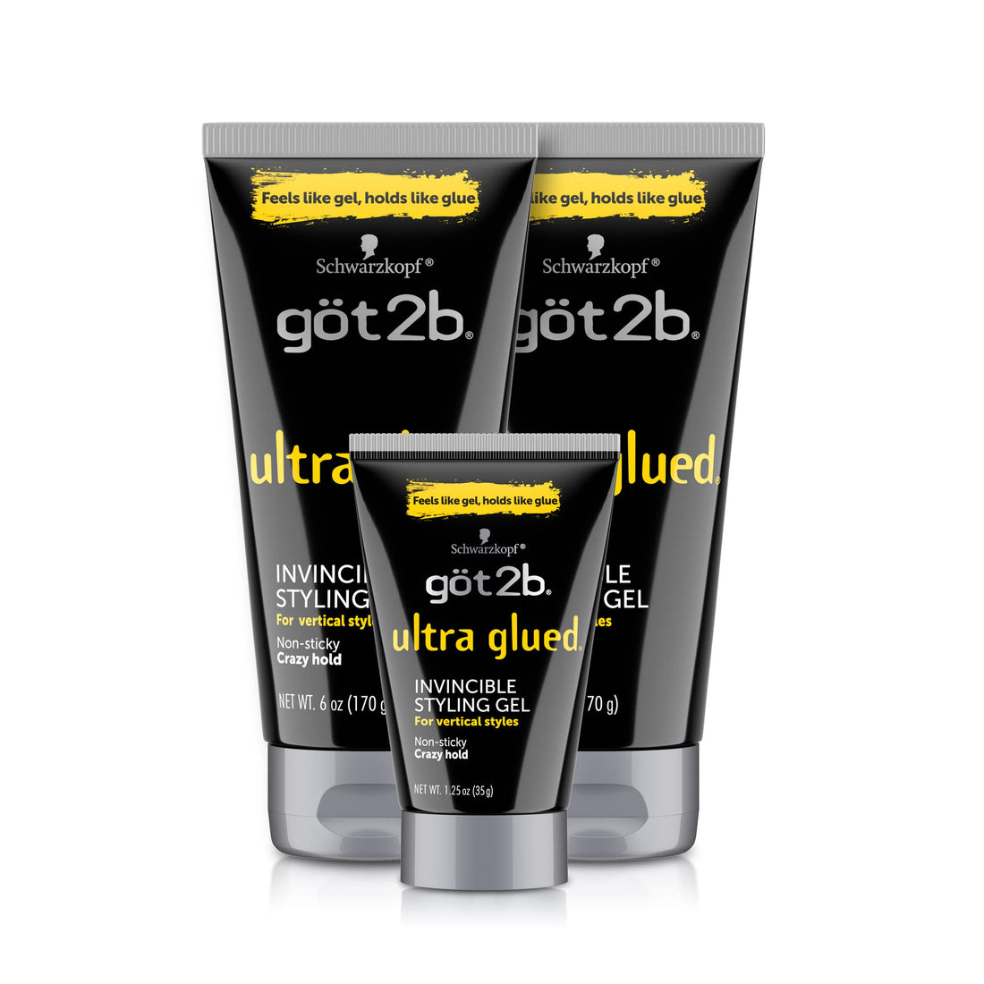 Got2B Glued Styling Spiking Hair Gel 2 - 6 oz tubes + 1 Travel 1.25 oz tube