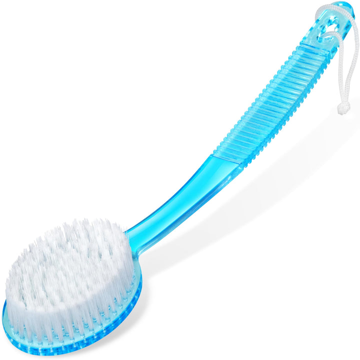 DecorRack Bath Brush with Bristles, Long Handle for Exfoliating Back, Body, and Feet, Bath and Shower Scrubber, Blue (1 Pack)