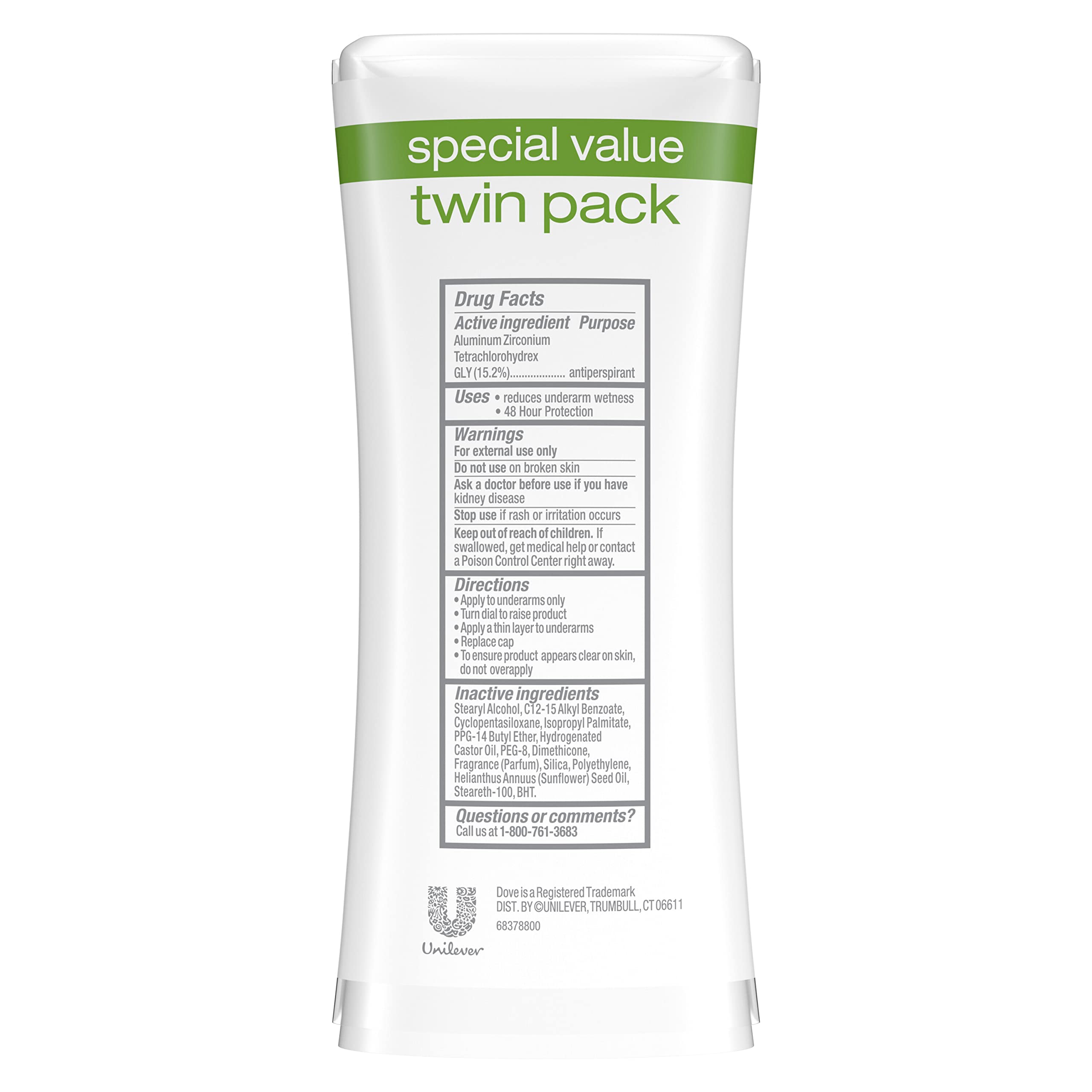 Dove Advanced Care Antiperspirant Deodorant Cool Essentials 2.6 oz, Twin Pack