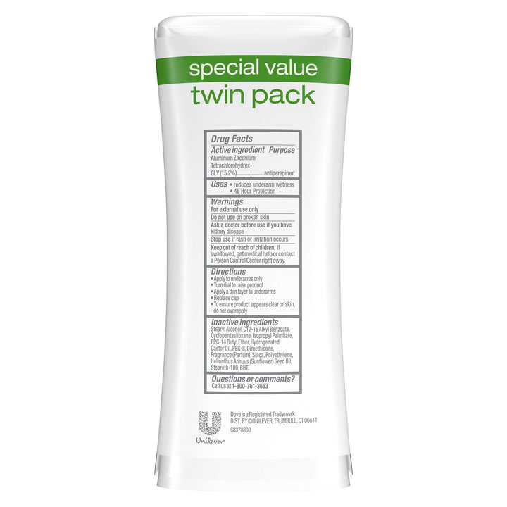 Dove Advanced Care Antiperspirant Deodorant Cool Essentials 2.6 oz, Twin Pack