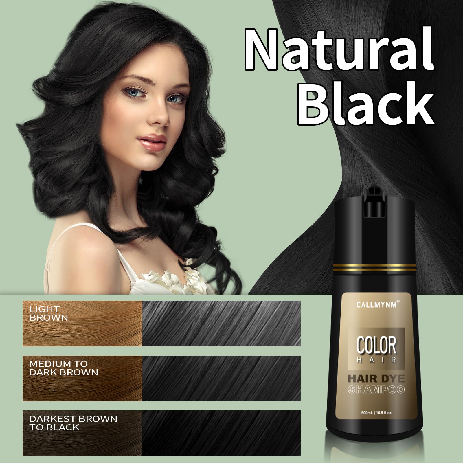 Hair Dye Shampoo for Gray Hair, 3 In 1 Natural & Long-Lasting Hair Color Shampoo, Instant Magic Hair Dye, champu para canas Herbal Treated for Men Women,16.9 fl.oz (Black)