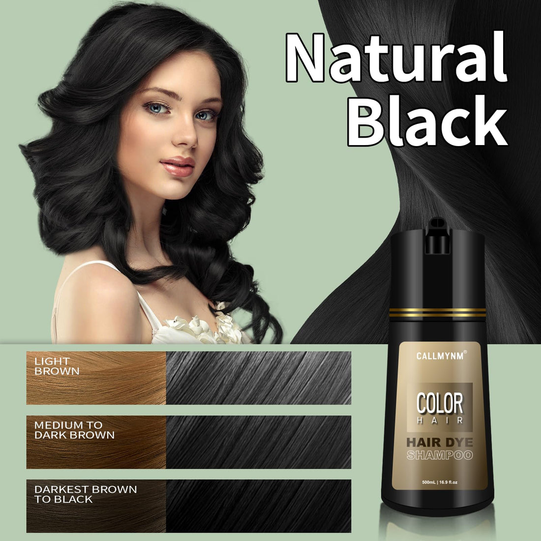 Hair Dye Shampoo for Gray Hair, 3 In 1 Natural & Long-Lasting Hair Color Shampoo, Instant Magic Hair Dye, champu para canas Herbal Treated for Men Women,16.9 fl.oz (Black)