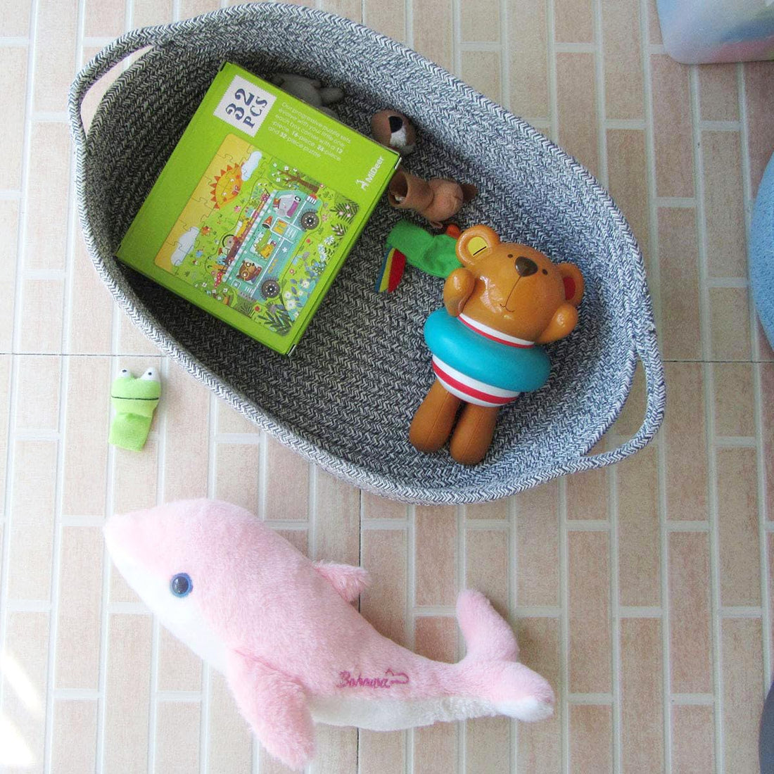 Woven Cotton Rope Storage Basket, Cube Changing Table Organizer for Closet Towels, Baby Nursery Bin, Small Dog Cat Toy Box, Gift Baskets empty (14.5x 11x 5) by CIKI HOME