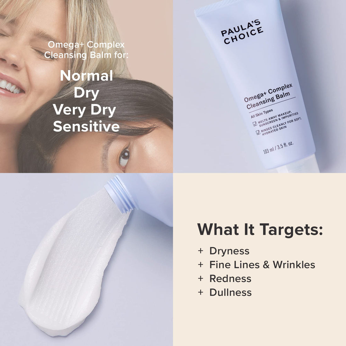 Paula's Choice Omega Complex Face Cleansing Balm, Double Cleanse Face Wash & Gentle Daily Makeup Remover, Suitable for Dry & Sensitive Skin, Mineral Oil-Free, & Fragrance-Free, 3.5 Fl Oz