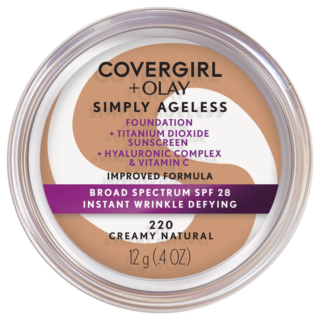 COVERGIRL & Olay Simply Ageless Instant Wrinkle Defying Foundation Creamy Natural 0.4 Ounce Pot, Foundation Plus Titanium Dioxide Sunscreen SPF 28 (packaging may vary)