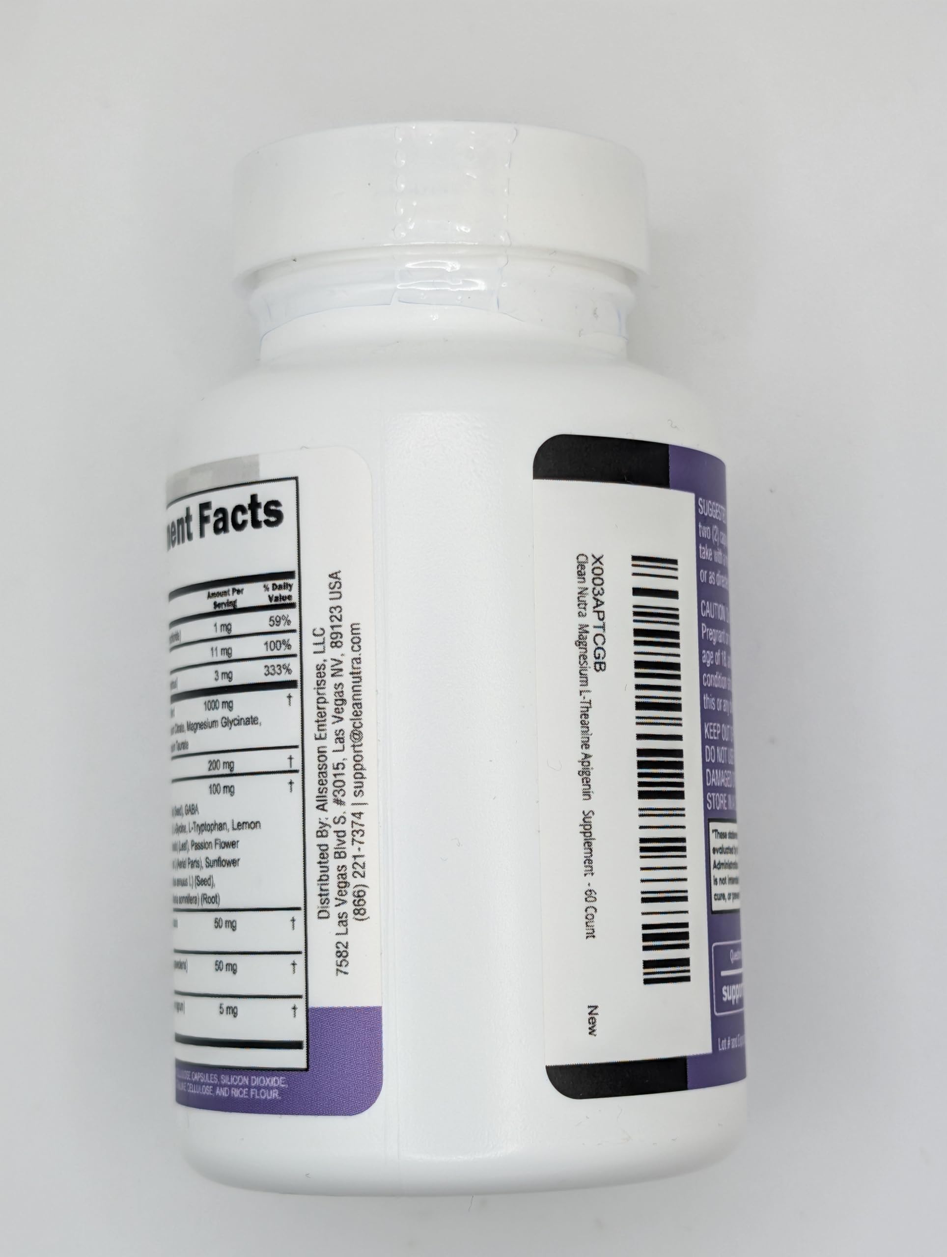 Clean Nutraceuticals Magnesium Glycinate Complex 1000mg with L-Theanine 200mg Apigenin 50mg Citrate Taurate Supplement - 5-HTP GABA Passion Flower Lemon Balm L-Glycine Phosphatidylserine - 60 Count