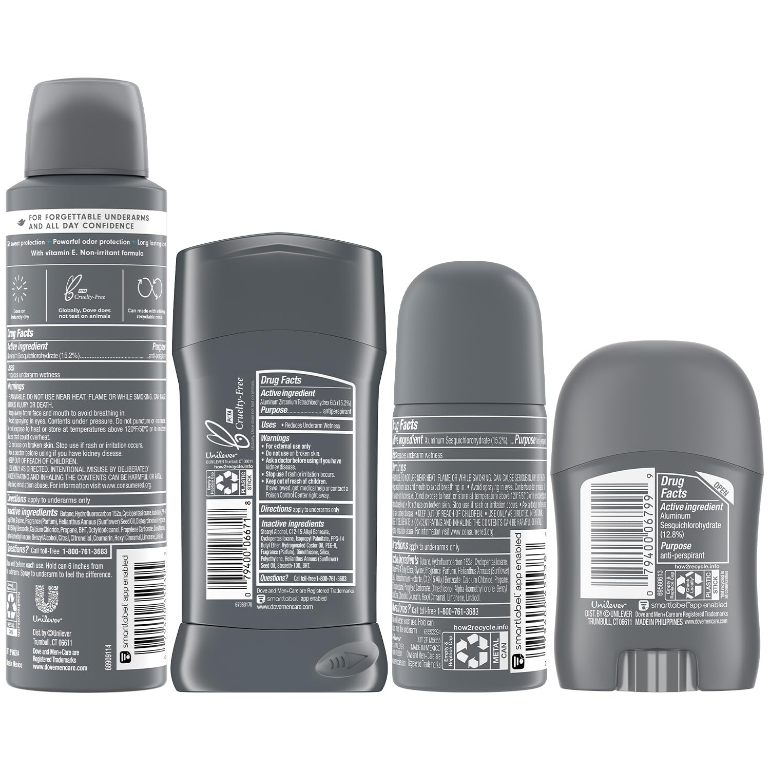 Dove Men + Care Clean Comfort Antiperspirants –Men’s Antiperspirant Spray + Stick, Full and Travel-Size Sets, 72H Protection (4 Piece Set)