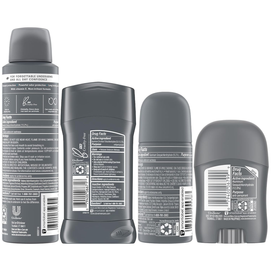 Dove Men + Care Clean Comfort Antiperspirants –Men’s Antiperspirant Spray + Stick, Full and Travel-Size Sets, 72H Protection (4 Piece Set)