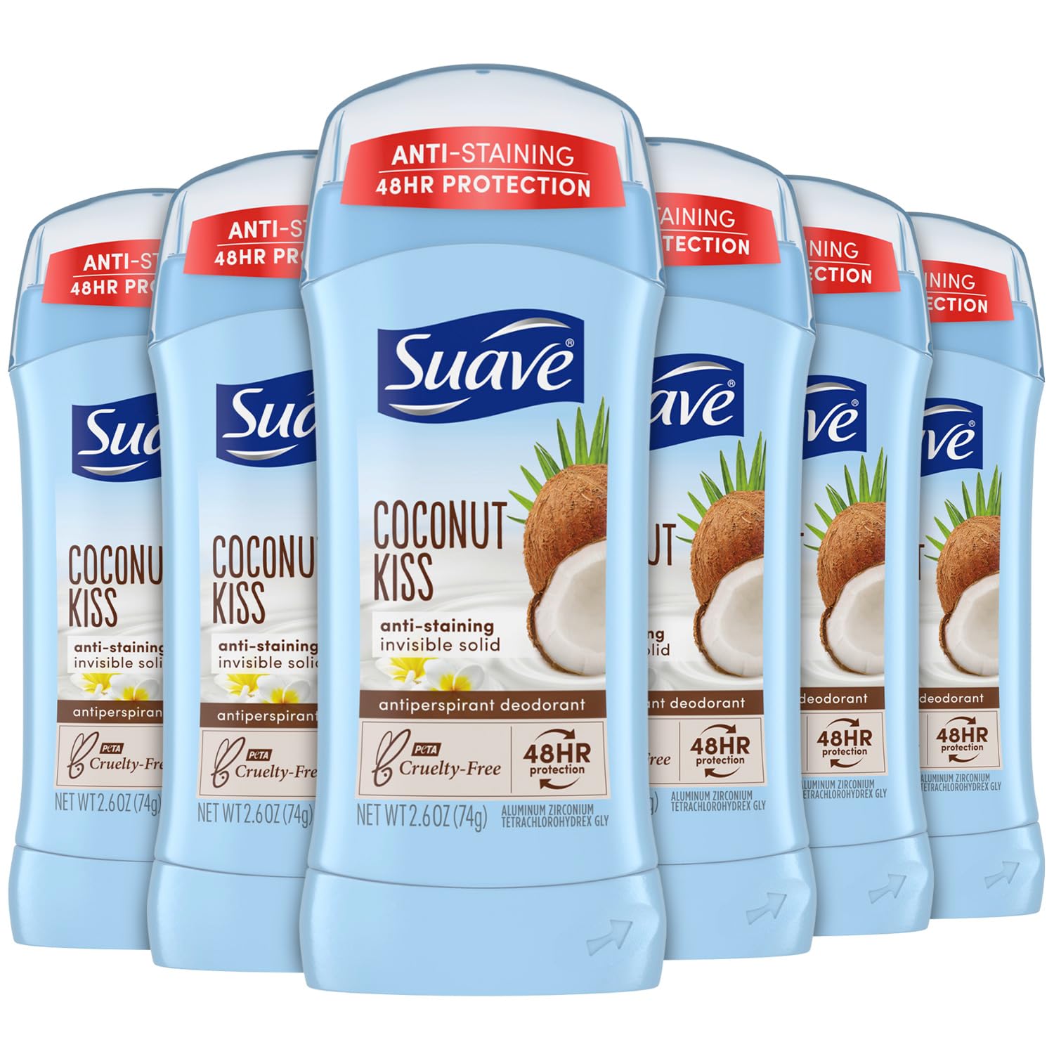 Suave Deodorant 2.6 Ounce 24Hr Coconut Kiss Invisible Solid (76ml) (6 Pack)
