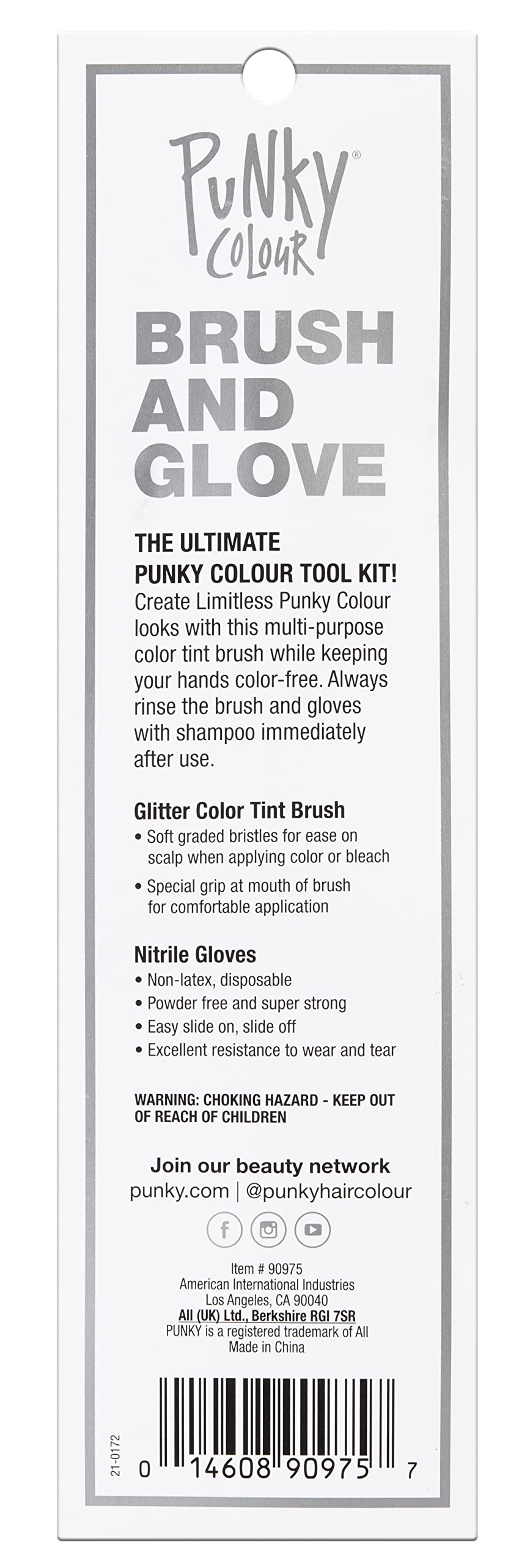 Punky Hair Color Brush & Glove Kit - Hair Dye Brush for Bleaching, Highlighting & Tinting, Hair-Coloring Brushes, 3 Pack