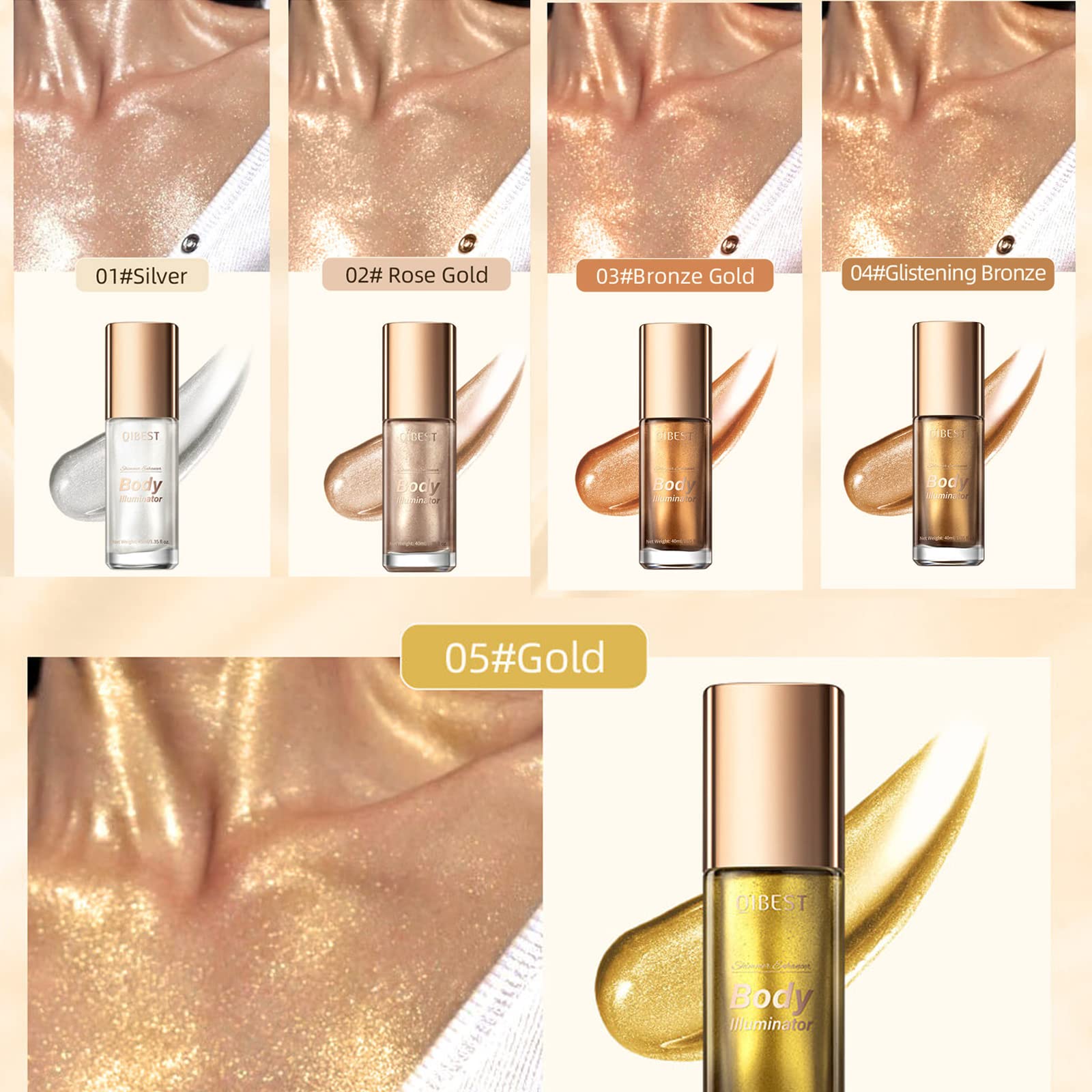 MEICOLY Liquid Body Illuminator, Moisturizing Long Lasting Shimmer, Smooth Waterproof Shimmer Oil, Glow Body Highlighter Face Luminizer, 40ml/1.35 fl oz. #04 Glistening Bronze