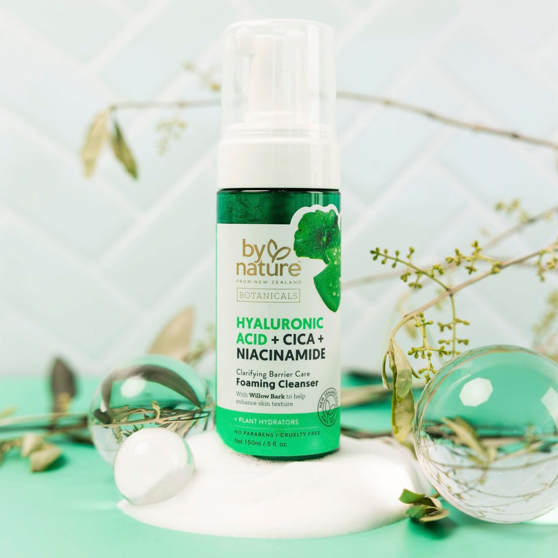 By Nature Foaming Cleanser with Hyaluronic Acid + Cica - Hydrating Face Cleanser For Bright and Fresh Skin - Skincare from New Zealand - 5 fl.oz