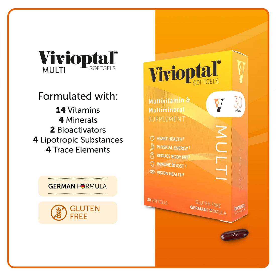 Vivioptal Multi, 30 Softgels, Multivitamin & Multimineral, Gluten Free, German Formula