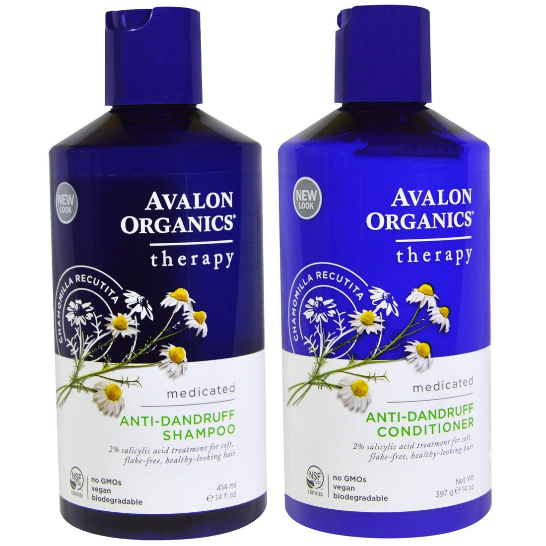 Avalon Organics Anti-Dandruff Shampoo and Anti-Dandruff Conditioner Bundle With 2% Salicylic Acid, Aloe Vera, Tea Tree, Chamomille and Essential Oils, 14 fl. oz. each
