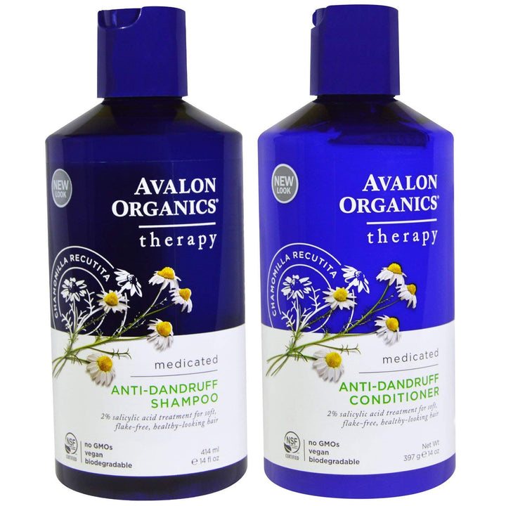 Avalon Organics Anti-Dandruff Shampoo and Anti-Dandruff Conditioner Bundle With 2% Salicylic Acid, Aloe Vera, Tea Tree, Chamomille and Essential Oils, 14 fl. oz. each