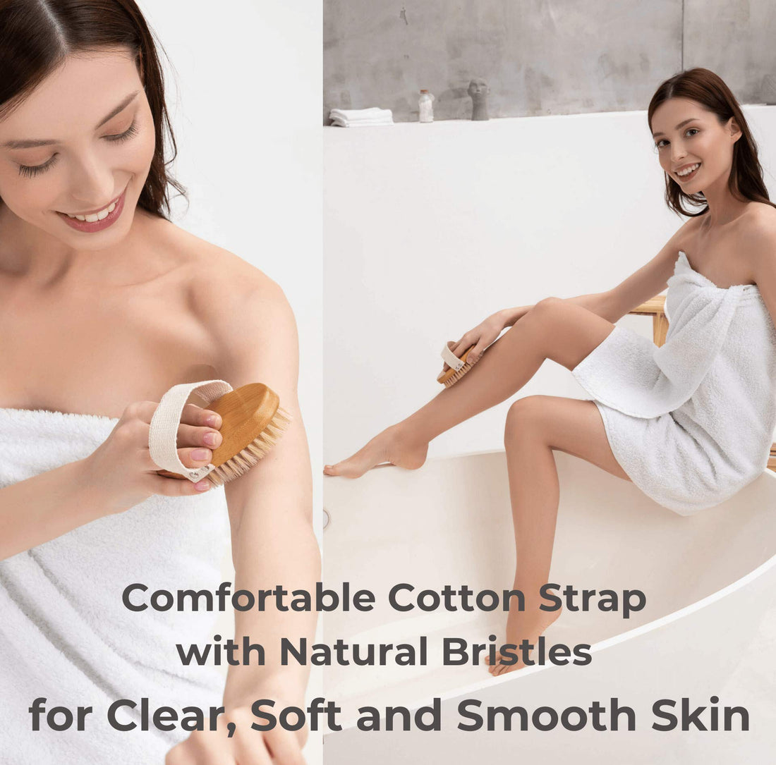 Rosena Dry Brushing Body Brush Set - Best for Skin Natural Exfoliating, Cellulite & Lymphatic Drainage | Kit Includes Face Brush, Fascia Massager & Long Handle Back Scrubber for Shower & Bath