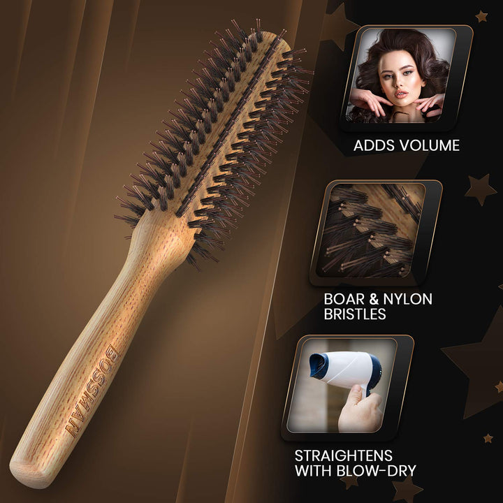 BOSSMAN ROUND BOAR & NYLON BRISTLE BRUSH