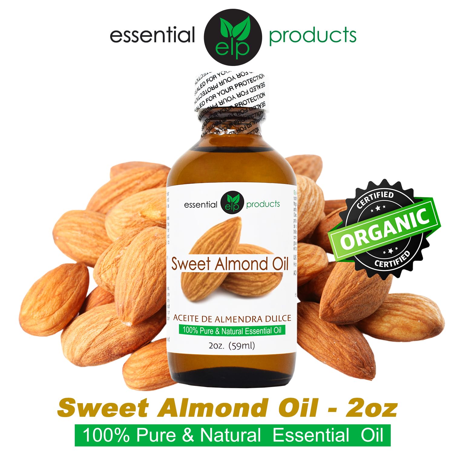 EASY LOOK ELP Pure Sweet Almond Oil 100% Pure & Natural Carrier Oil 2 fl oz