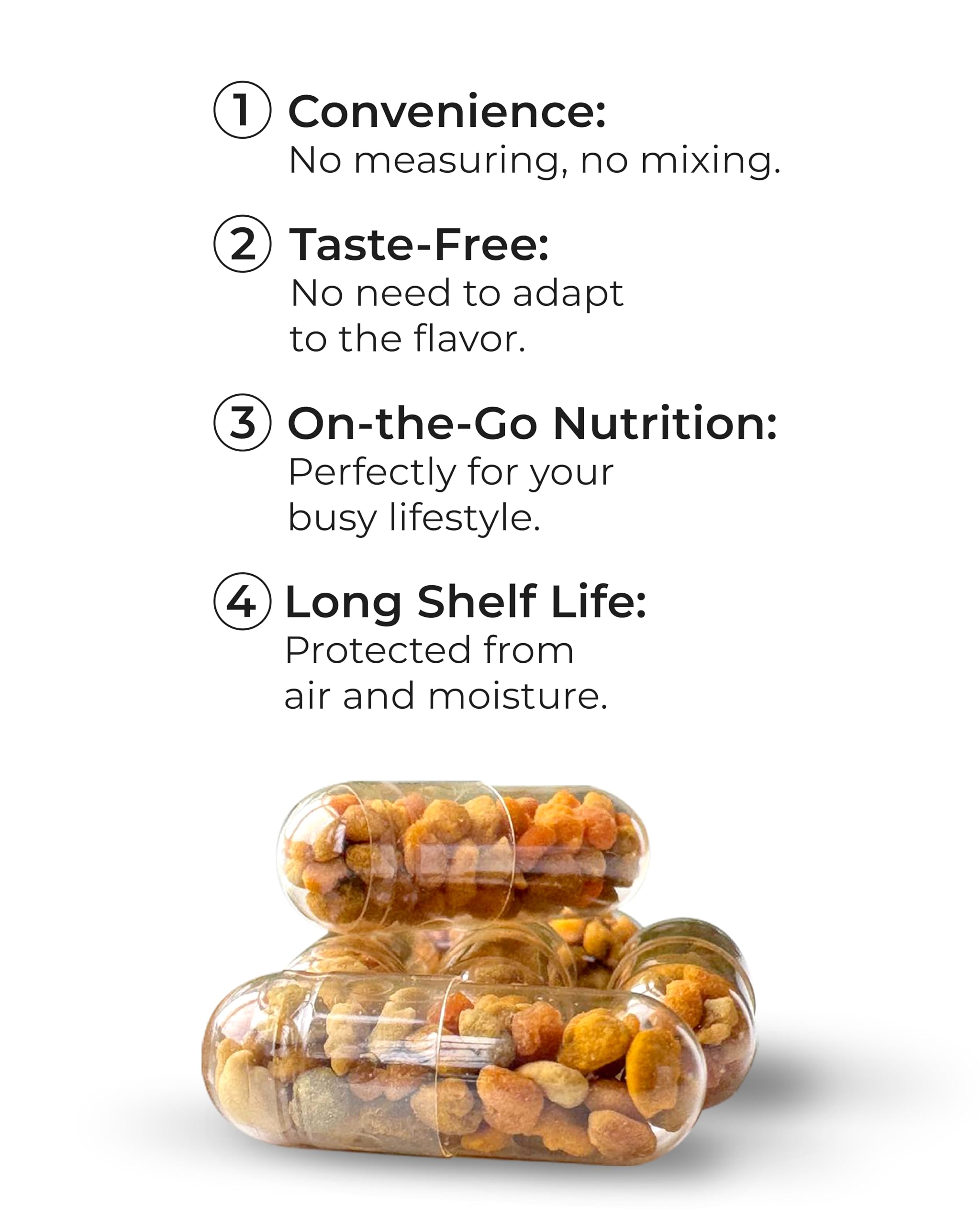 Bee Pollen Vegetarian Capsules with Vitamin C, Organic Supplement for Men and Women, Fermented Granules, Natural Multivitamin, Immune Energy Support (100 caps) Non-GMO & Pure