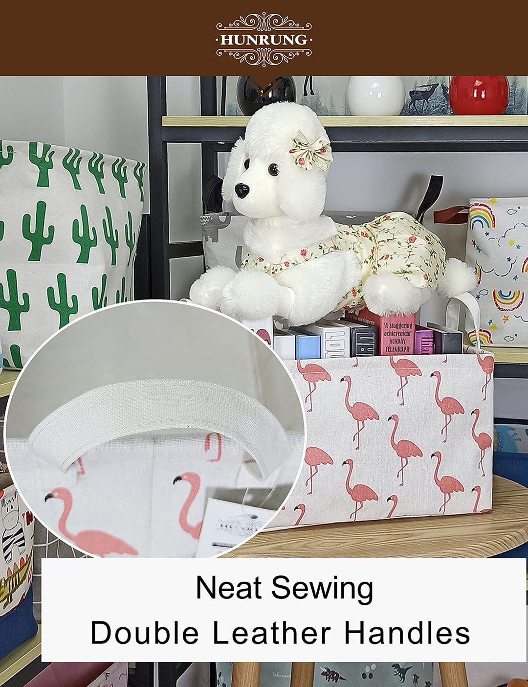 HUNRUNG Rectangle Storage Basket Cute Canvas Organizer Bin for Pet/Children Toys, Books, Clothes Perfect for Rooms/Playroom(Rectangle Flamingo)