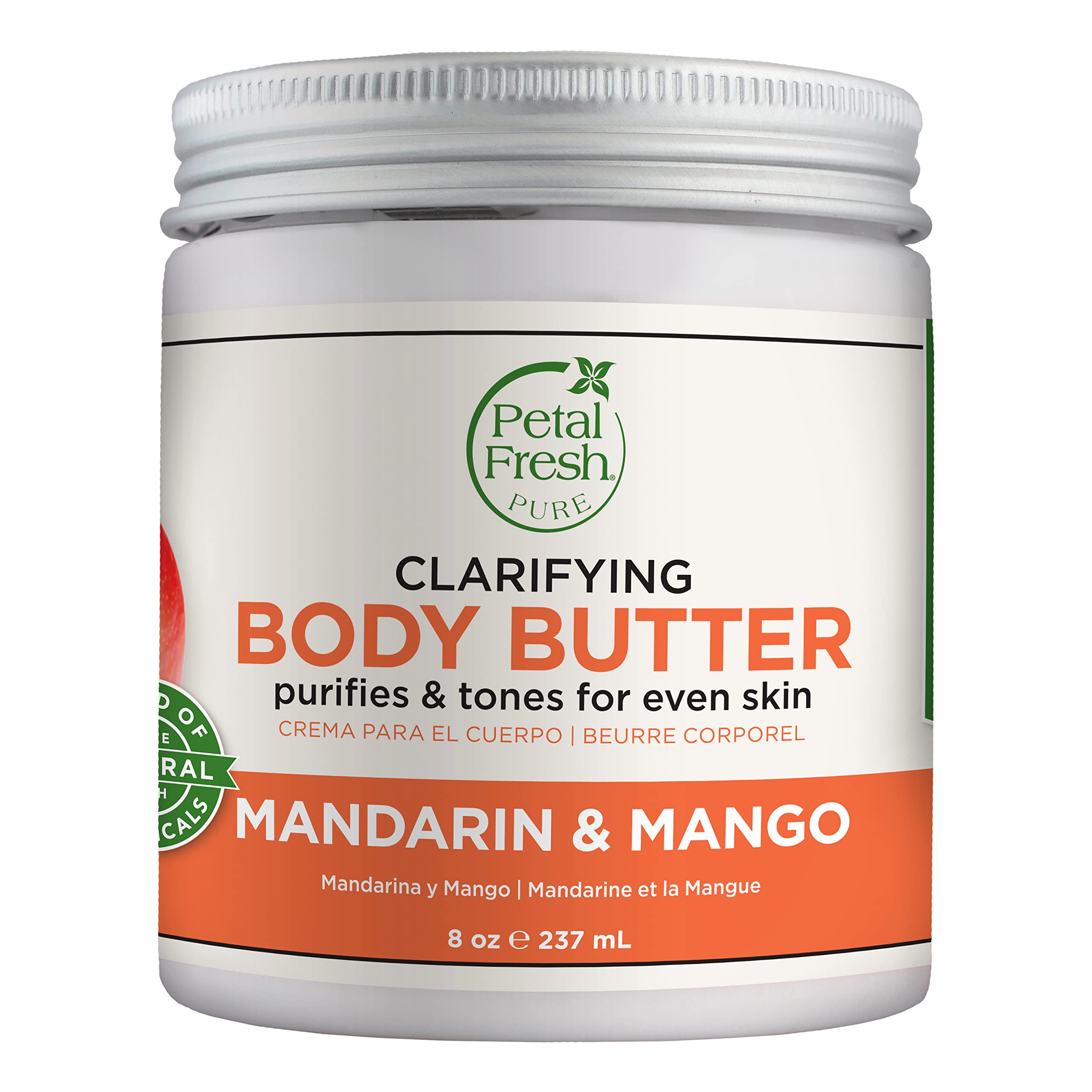 Petal Fresh Pure Mandarin & Mango Body Butter - 237ml | Shea Butter, Argan & Coconut Oil | 100% Natural & Certified Organic Ingredients | NO Mineral Oil, Silicones, or Color
