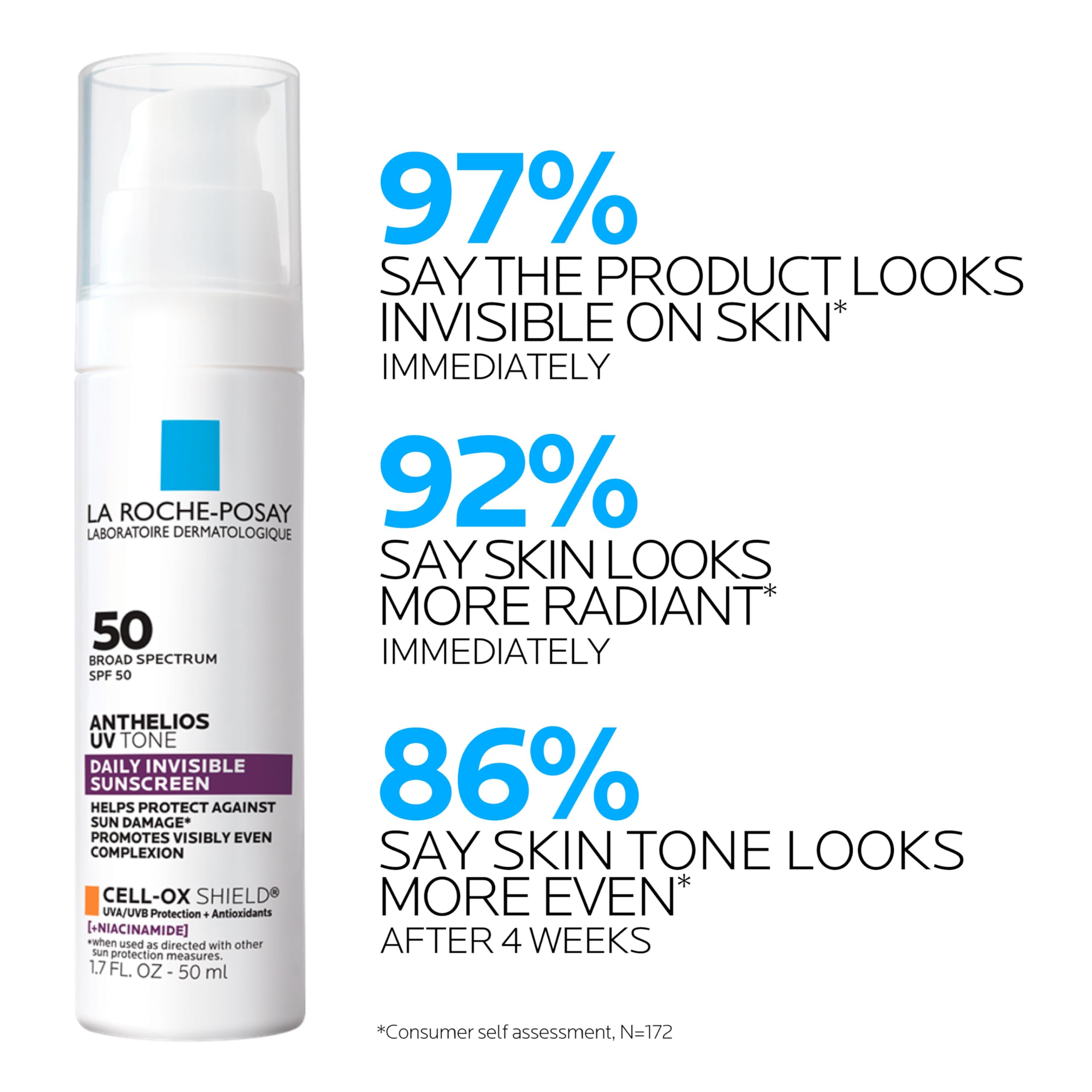 La Roche Posay Anthelios UV Tone Sunscreen SPF 50, Daily Sunscreen for Face with Niacinamide, Broad Spectrum Invisible SPF Protection for Discoloration and Uneven Skin