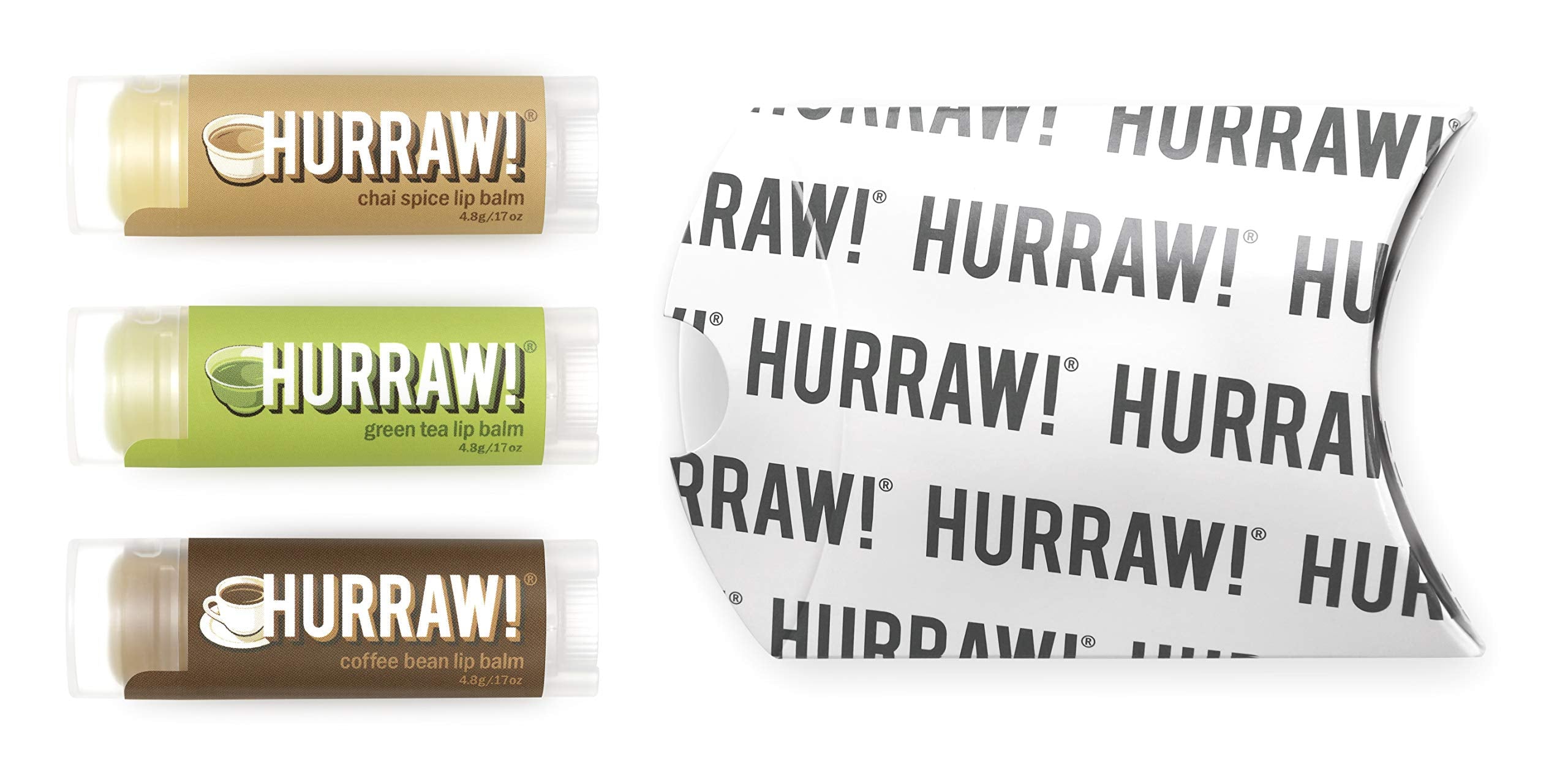 Hurraw! Chai Spice, Green Tea, Coffee Bean Lip Balms, 3 Pack Bundle: Organic, Certified Vegan, Cruelty and Gluten Free. Non-GMO, 100% Natural Ingredients. Bee, Shea, Soy and Palm Free. Made in USA