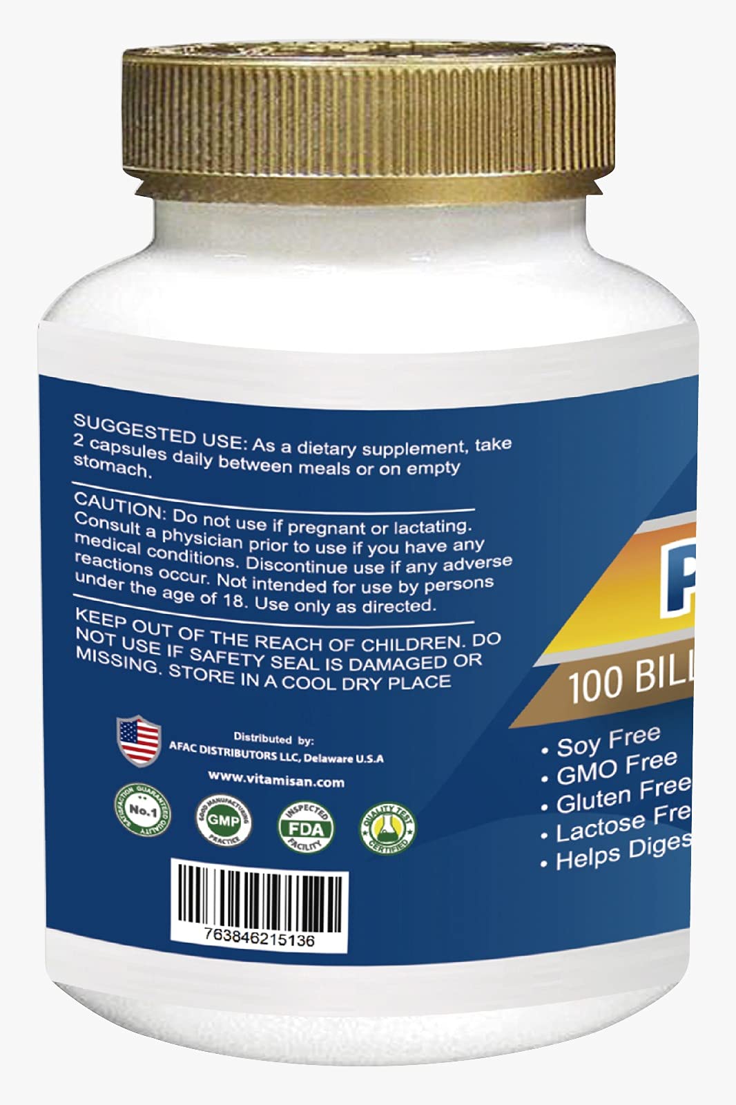 VITAMISAN Probiotics for Women, Probiotics for Men and Adults, Natural, Shelf Stable Probiotic Probiotic Supplement with Organic Prebiotic, Acidophilus Probiotic 100 caps