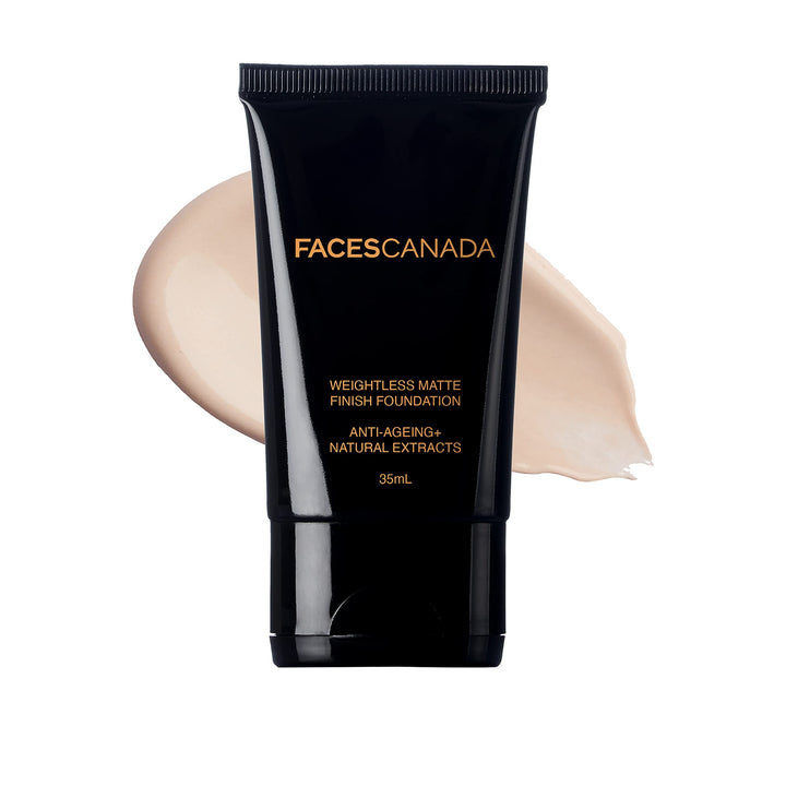FACESCANADA Weightless Matte Foundation - Liquid Natural Matte Finish, Enriched with Grape extracts and Shea Butter, Dermatologically Tested, All Skin Types, Ivory 35 ml