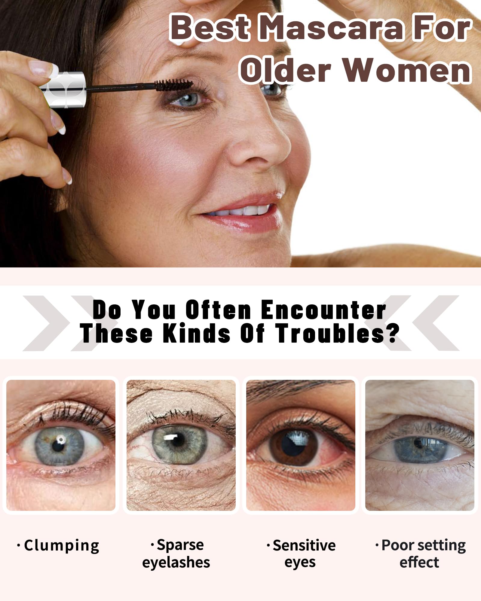 Mascara for Older Women 60 Plus, Brown Mascara Volume and Length for Mature Women with Thinning Lashes, Prime Máscara Waterproof Long Lasting Volumizing, Hypoallergenic Máscara for Sensitive Eyes-02