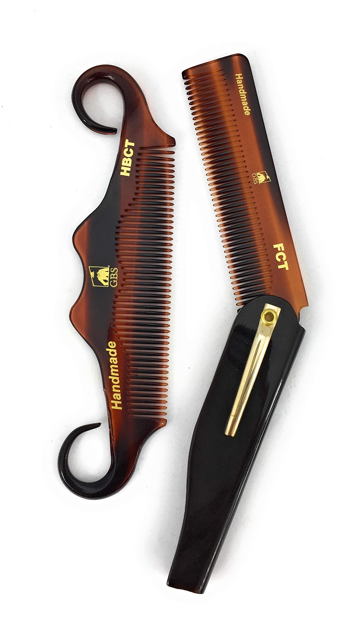 2 Pack Men's Combs - Handle Bar Comb for Mustache & Folding Hair Comb