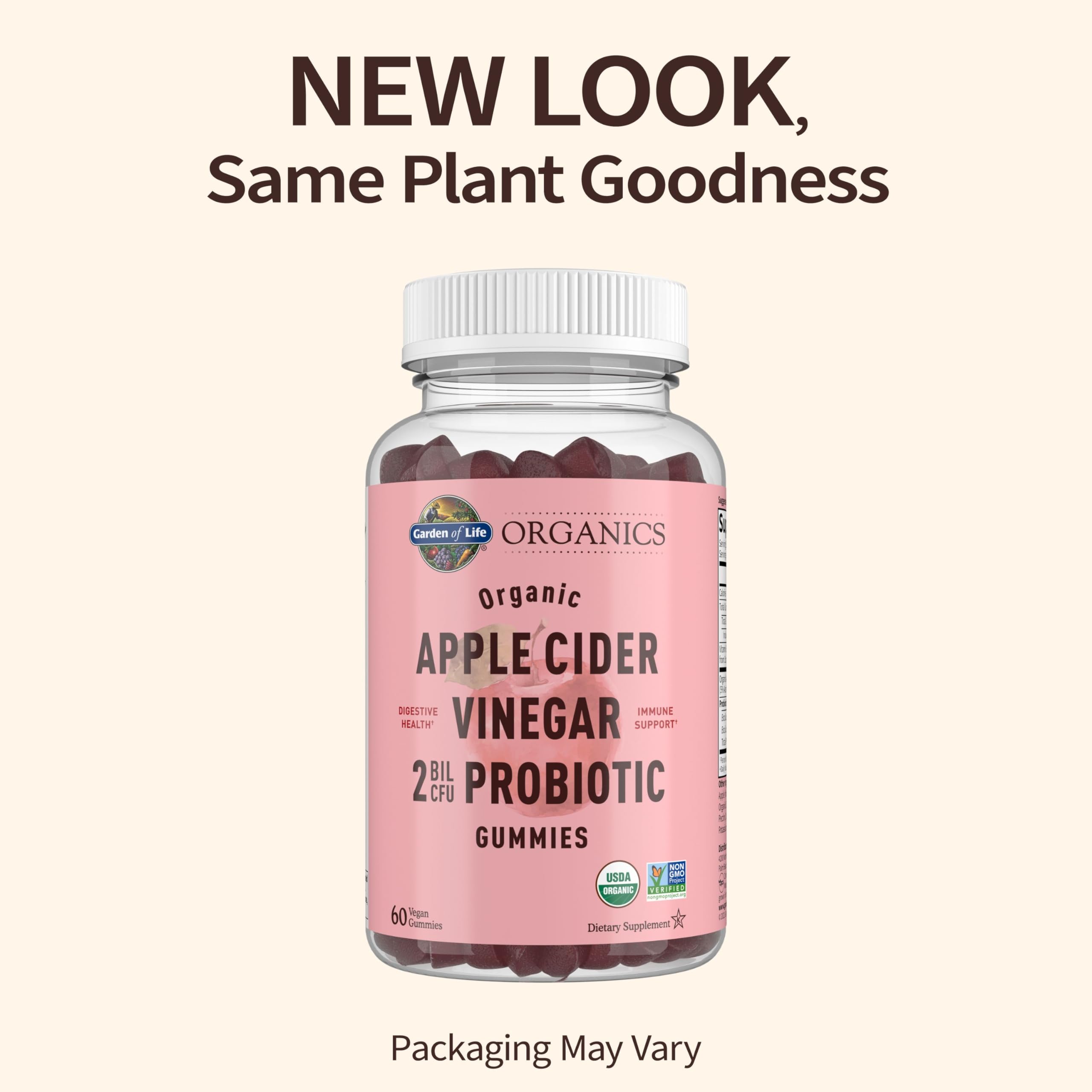 Garden of Life Apple Cider Vinegar Probiotic Gummies USDA Organic ACV Gummy Vitamins, 2 Billion CFUs, Whole Food Vitamin B12-60 Vegan, Non-GMO Gummies for Digestion & Immunity