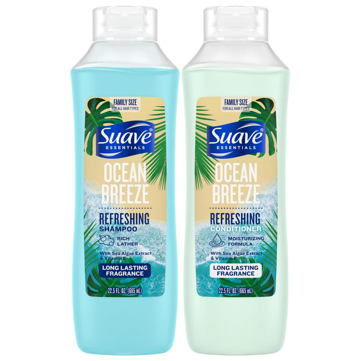 Suave Shampoo & Conditioner Set, Ocean Breeze – Everyday Refreshing Formulas with Sea Algae Extract & Vitamin E, 22.5 Oz Ea (2 Piece Set)