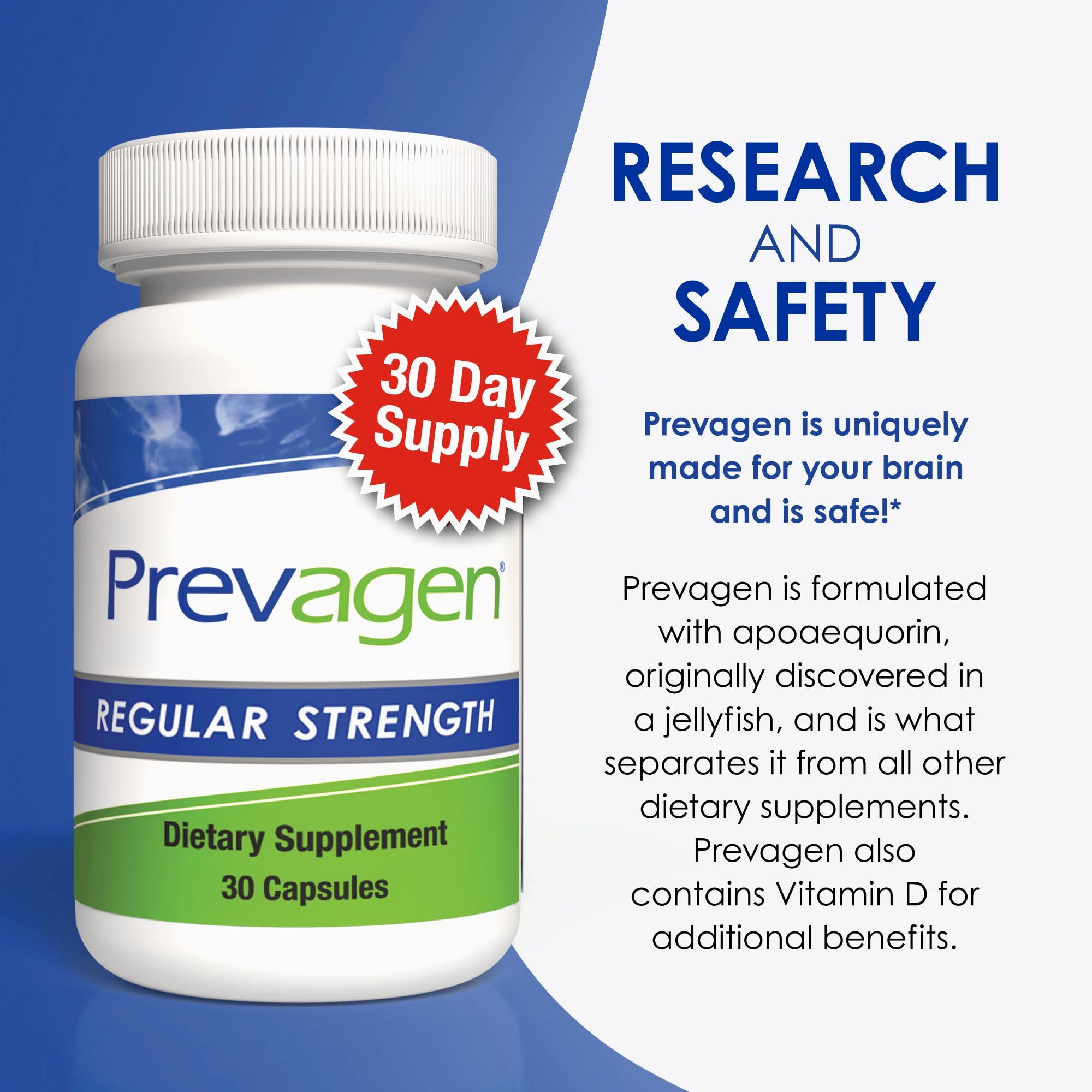 Prevagen Regular Strength 10mg, 30 Capsules |1 Pack| with Apoaequorin & Vitamin D with Attractive and Stackable Prevagen Storage Box