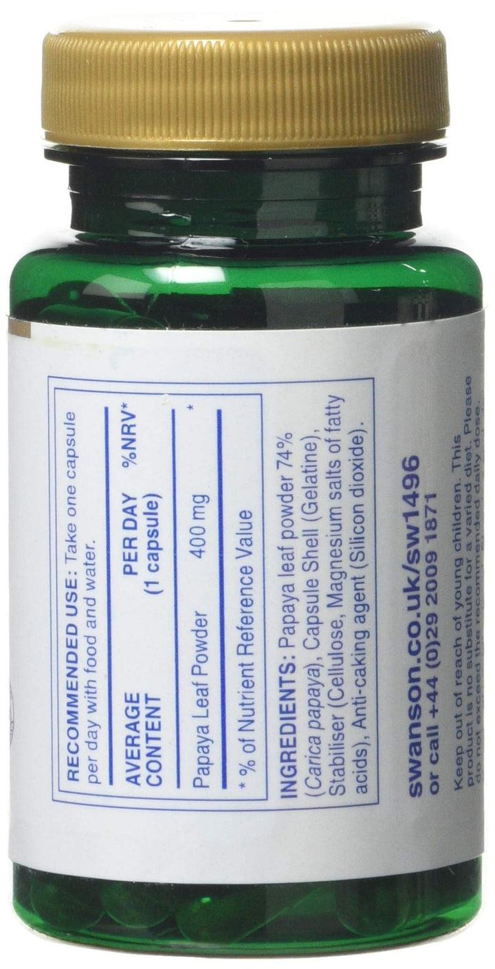 Swanson Full Spectrum Papaya Leaf - Herbal Supplement Promoting Digestive Health '&' GI Tract Support - Natural Formula Overall Wellness - (60 Capsules, 400mg Each)