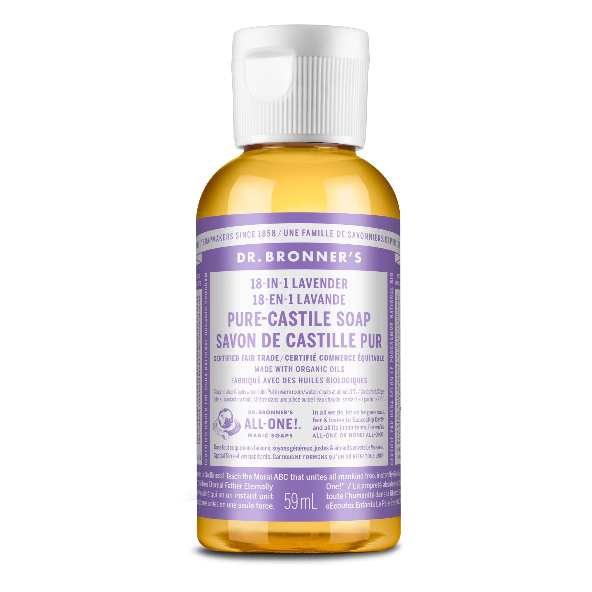Dr. Bronner's Fair Trade and Organic Castile Liquid Soap, Lavender, 2 Fluid Ounce