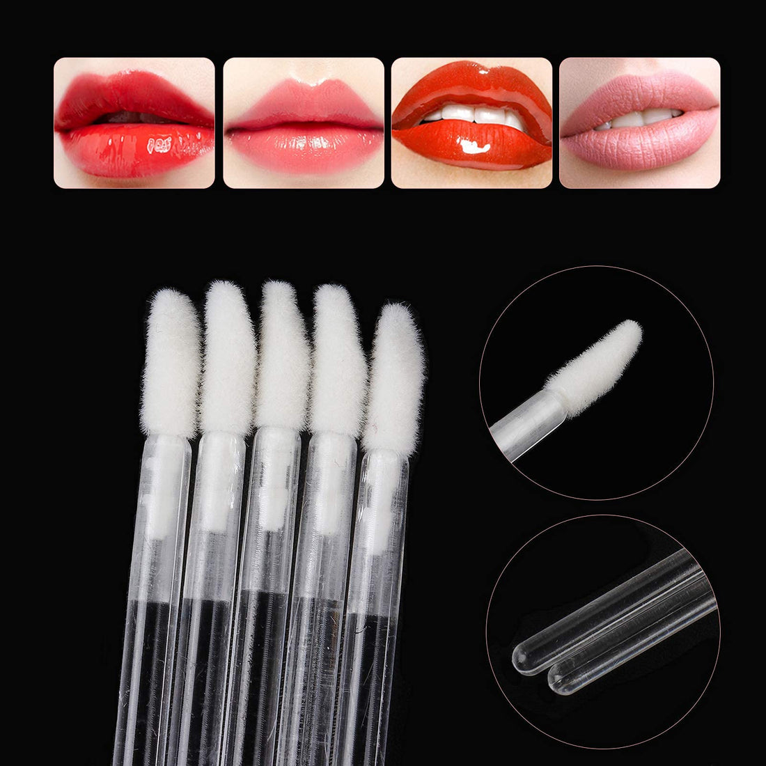 Lip Gloss Applicators Disposable Lipstick Wands Bulk Lip Brush Makeup Tool, 300 Pcs, Black