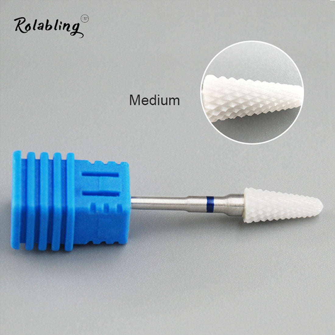 Rolabling Ceramic Nail Drill Bit White Flame Nail Drill Bit for Electric Drill Manicure Machine Nail Salon Tool (Medium Blue)