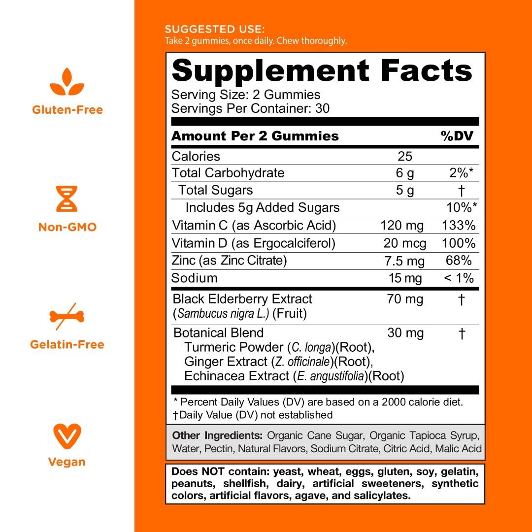 Goli Immune Vitamin Gummy - 180 Count - Elderberry, Vitamin C, D & Zinc, Vegan, Non-GMO, Gluten-Free & Gelatin-Free, Pack of 3