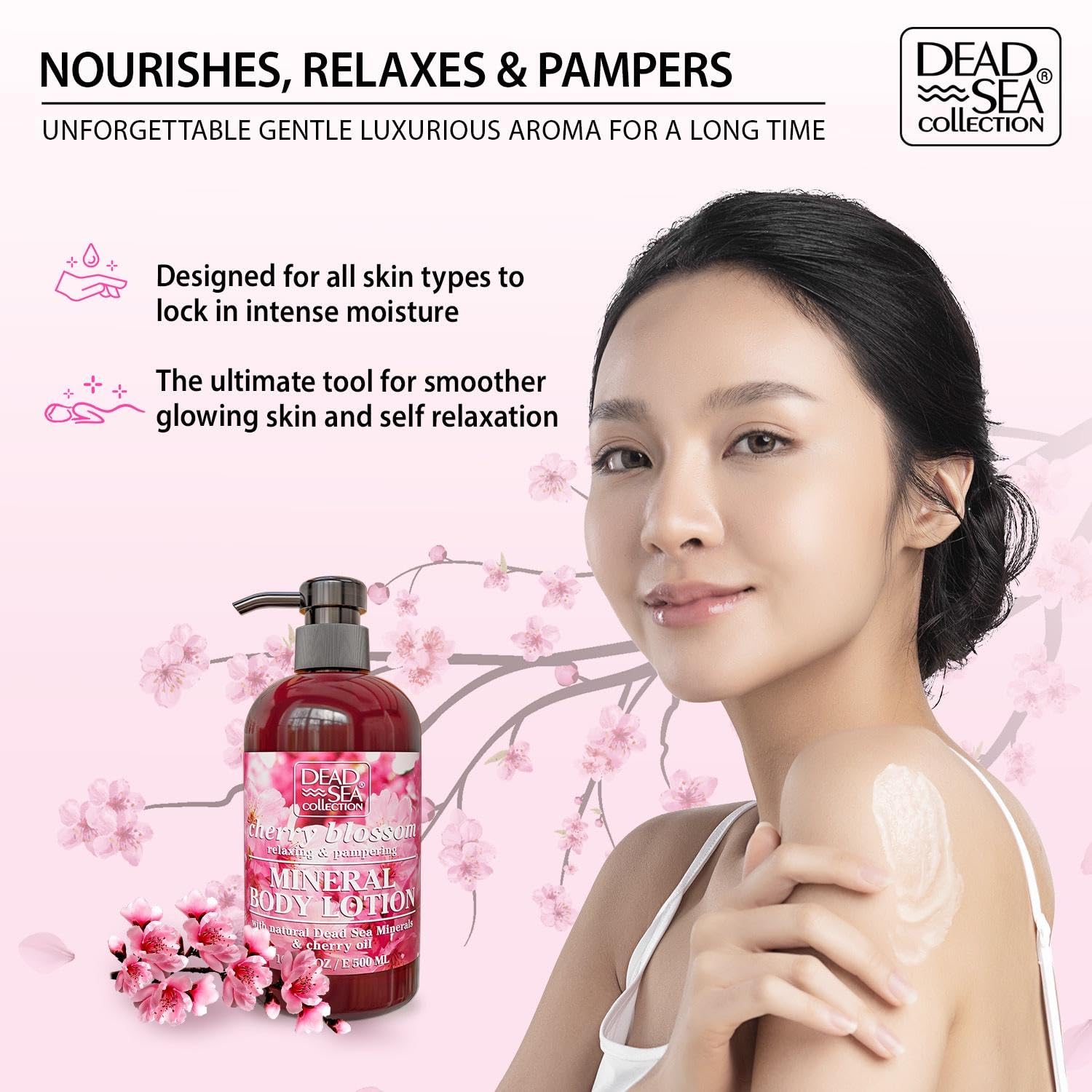 Dead Sea Collection Cherry Blossom Body Lotion - Nourishing Moisturizer for Women and Men - Rejuvenating Hand and Body Care for Dry Skin 16.9 Fl. Oz.