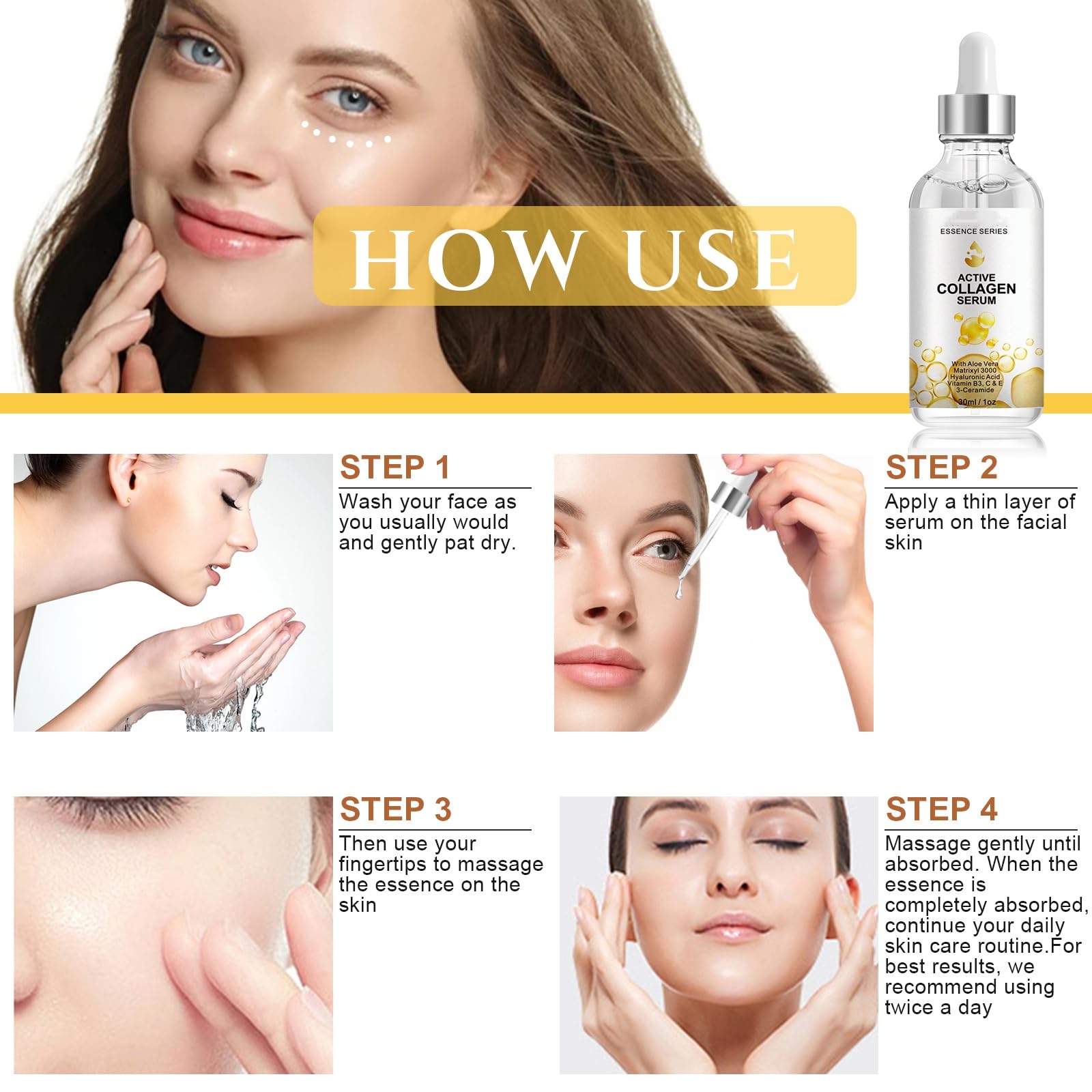 Active Collagen Serum - Natural & Organic Anti-Aging Collagen Serum for Face Improves Elasticity, Evens Skin Tone, Lifts, Firms & Smooths Skin - Collagen Facial Serum for All Skin - 1 oz