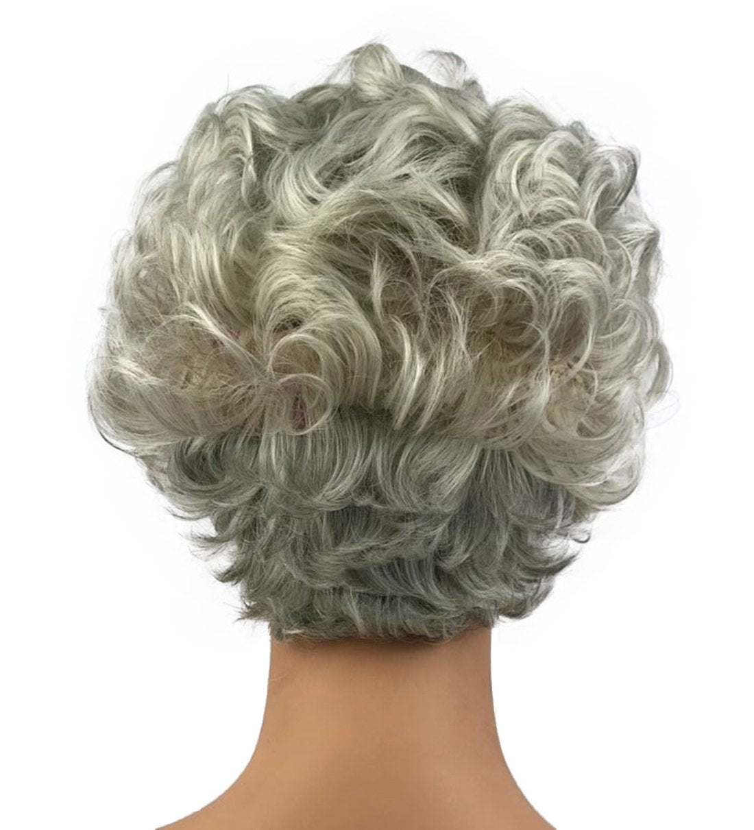 Wiginway Women Lady Mommy Grandmother Short Curly Wigs Gray White Layered Elegant Wig Hairpieces 6 Inch