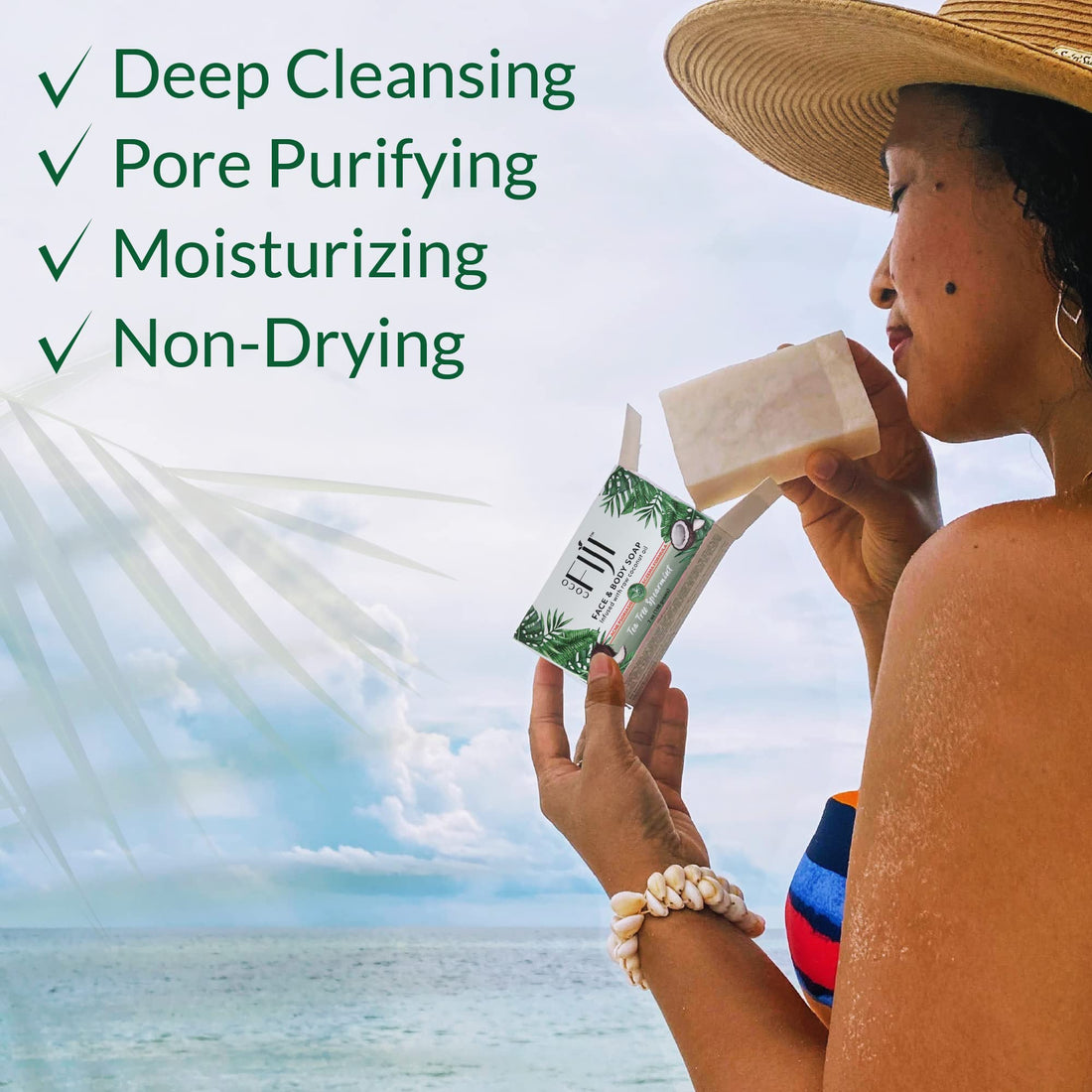 Organic Fiji Coconut Oil Soap, For Face and Body, 100% Certified Organic, Tea Tree Spearmint, 7 Ounce