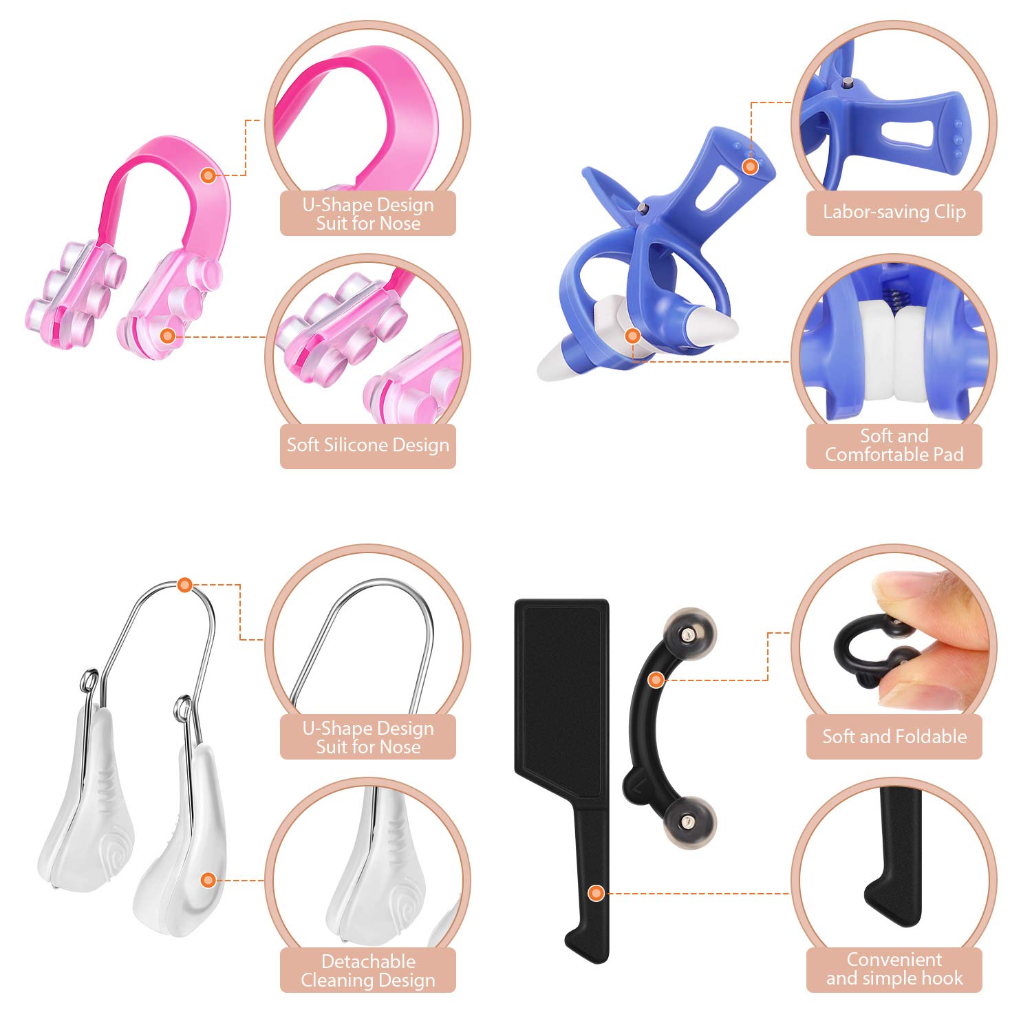5 Pieces Nose up Lifting Clips Nose Lifter Silicone Nose Bridge Slimming Clips Beauty Clip Tools for Women
