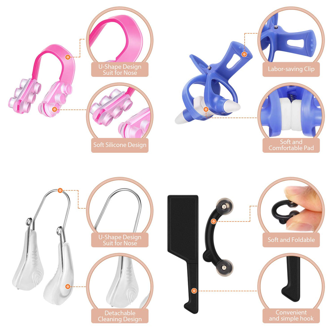 5 Pieces Nose up Lifting Clips Nose Lifter Silicone Nose Bridge Slimming Clips Beauty Clip Tools for Women