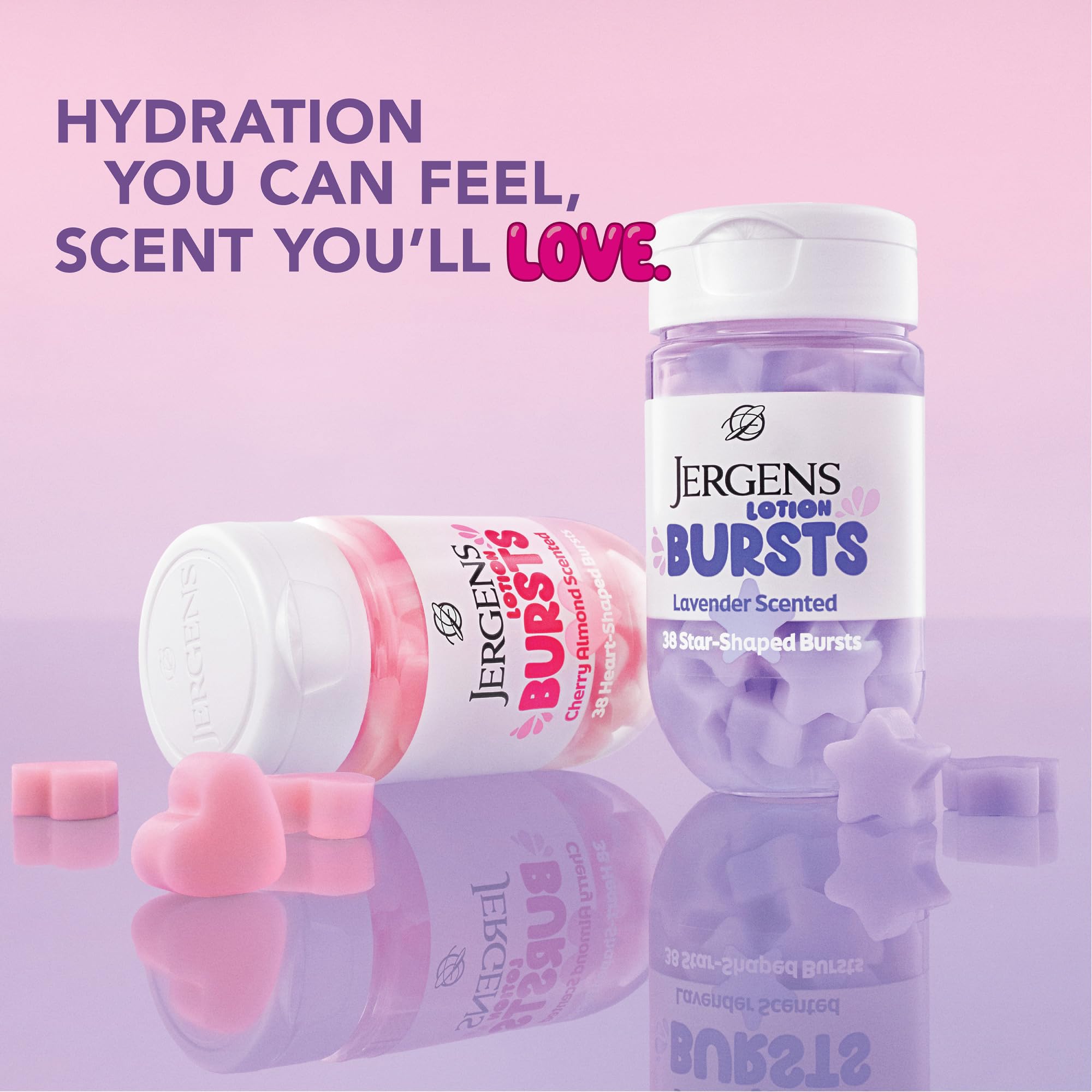 Jergens Lavender Lotion Bursts, Squishy Star-Shaped Moisturizer Bursts, 38 Ct