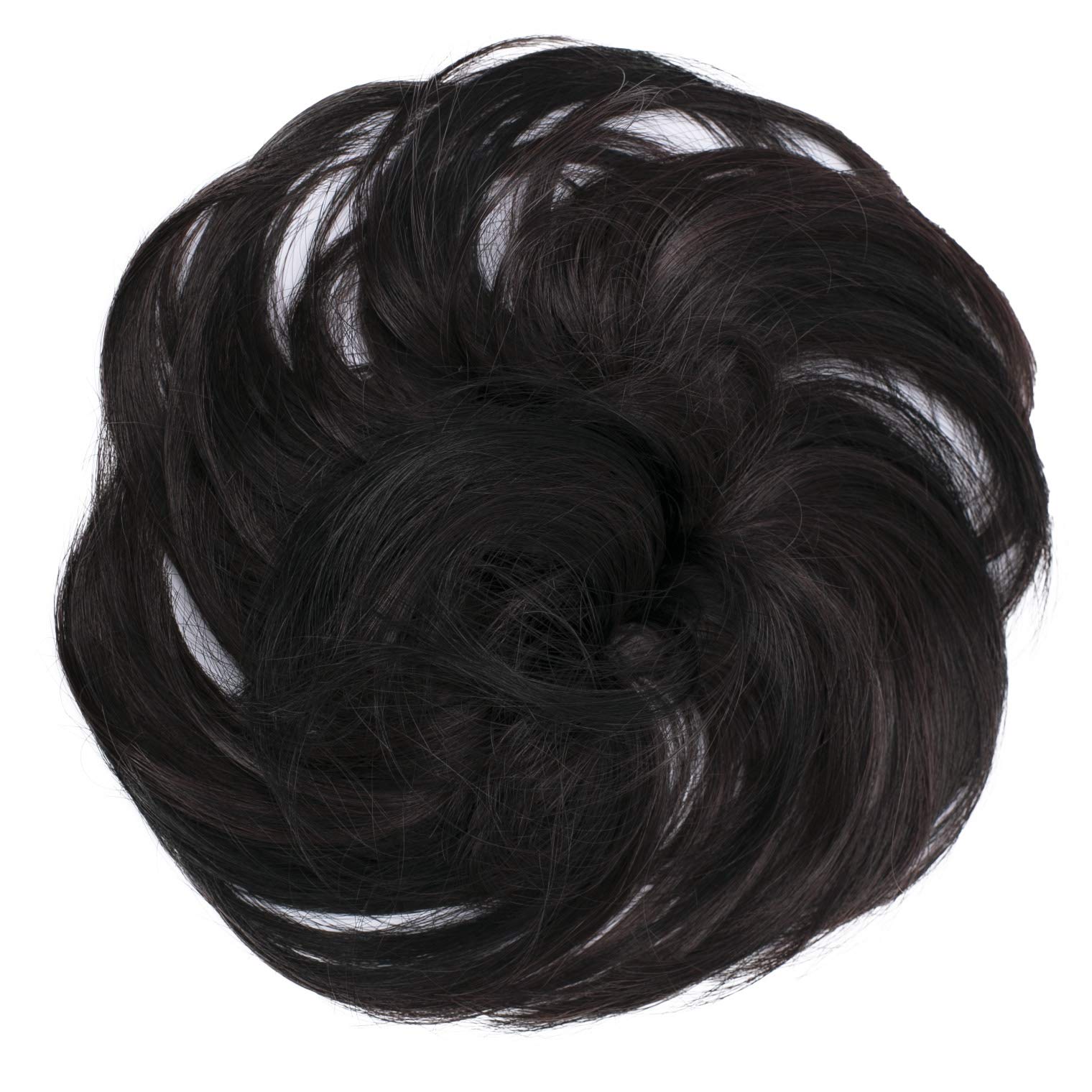 darkest brown mix 1H32A : Scrunchy Scrunchie Bun Up Do Hairpiece Hair Ribbon Ponytail Extensions Wavy Curly or Messy various/diverse colours (darkest brown #3)