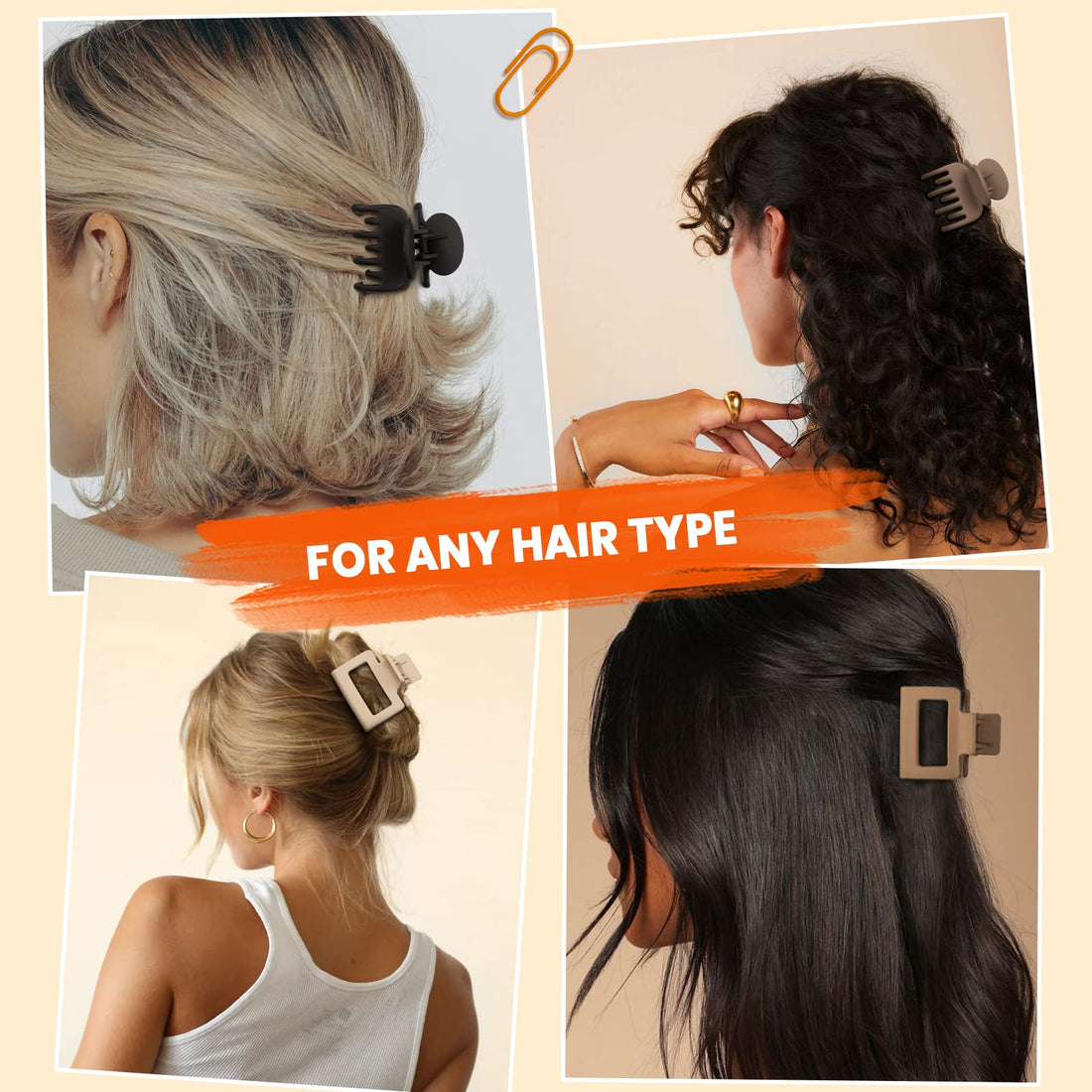 DEPOKA Matte Hair Clips for Women Girls - 2 Rectangle & 1.6 Double Row Teeth Small Jaw Clips, Non-Slip Design for Thin/Fine Hair (White, Khaki, Brown, Black)